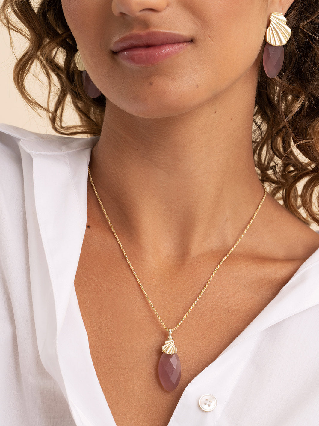 Pendant Edelsteen Leaf Pink Opalite - Pendant Edelsteen Leaf Pink Opalite