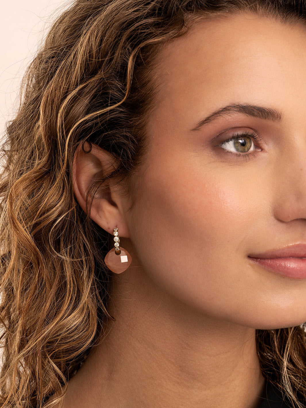 Oorbel Edelstenen Cushion Cut Sunstone - Oorbel Edelstenen Cushion Cut Sunstone