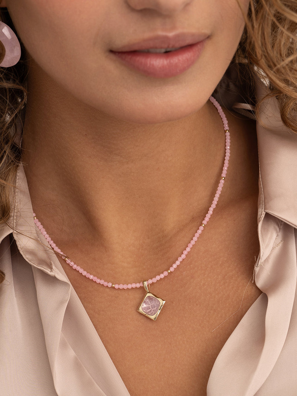 Kralen Ketting 2mm Rose Quartz 42cm +2cm - 0.00 / 0.00 / Gold Plated