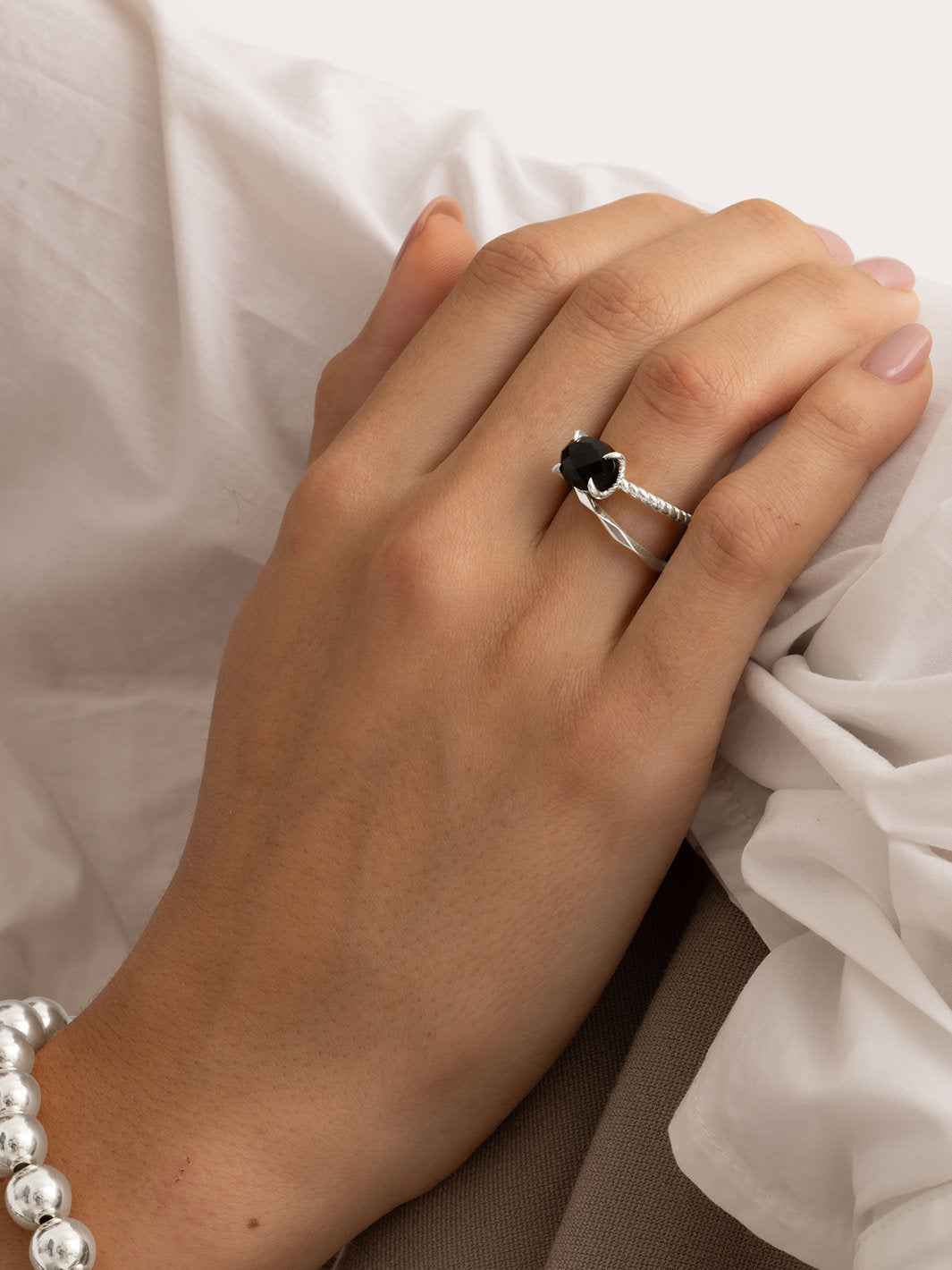 Twist Ring Onyx Zilver