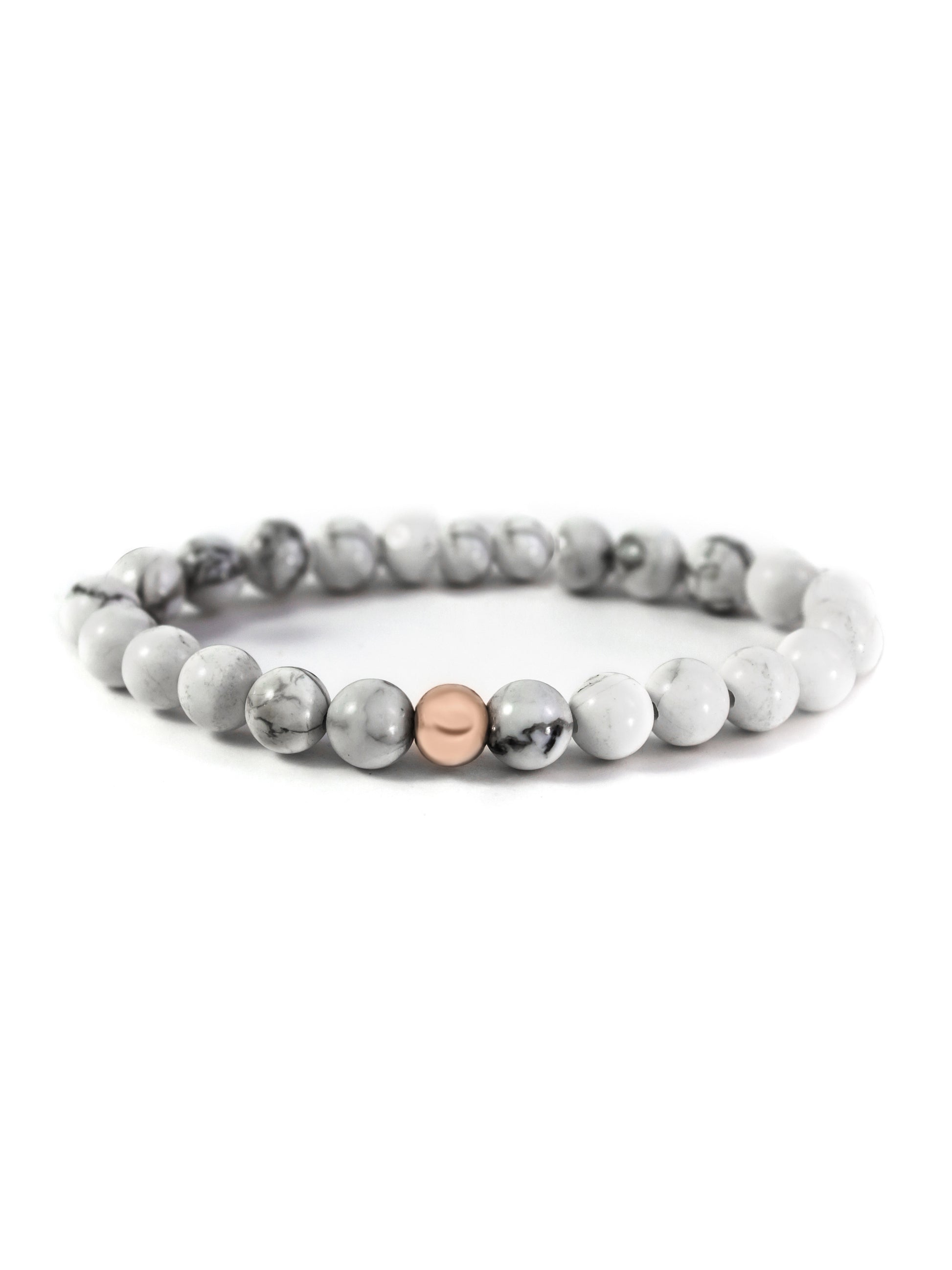 Saturn Armband Large Howlite Rose Gold - Saturn Armband Large Howlite Rose Gold
