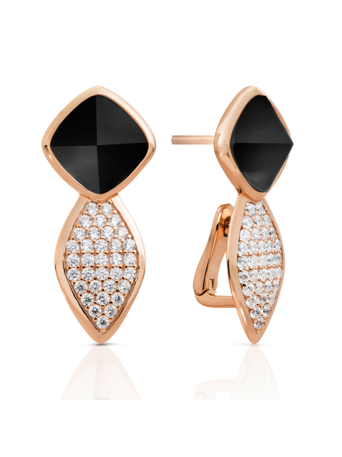 Earrings - Edge Crystal Rose Gold - Double pin - Onyx - Earrings - Edge Crystal Rose Gold - Double pin - Onyx