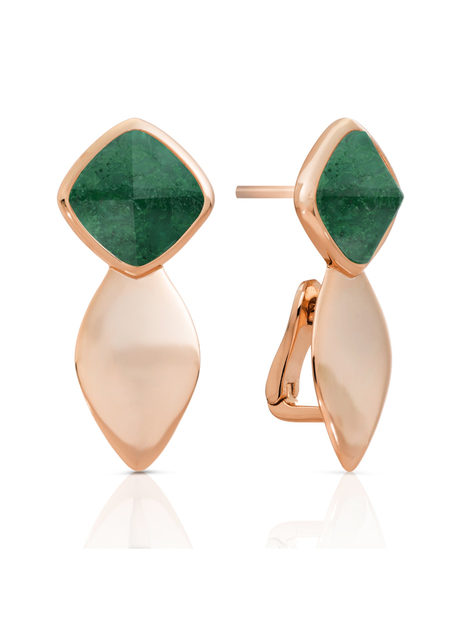 Earrings - Edge Rose Gold - Double pin - Moss Agate - Earrings - Edge Rose Gold - Double pin - Moss Agate