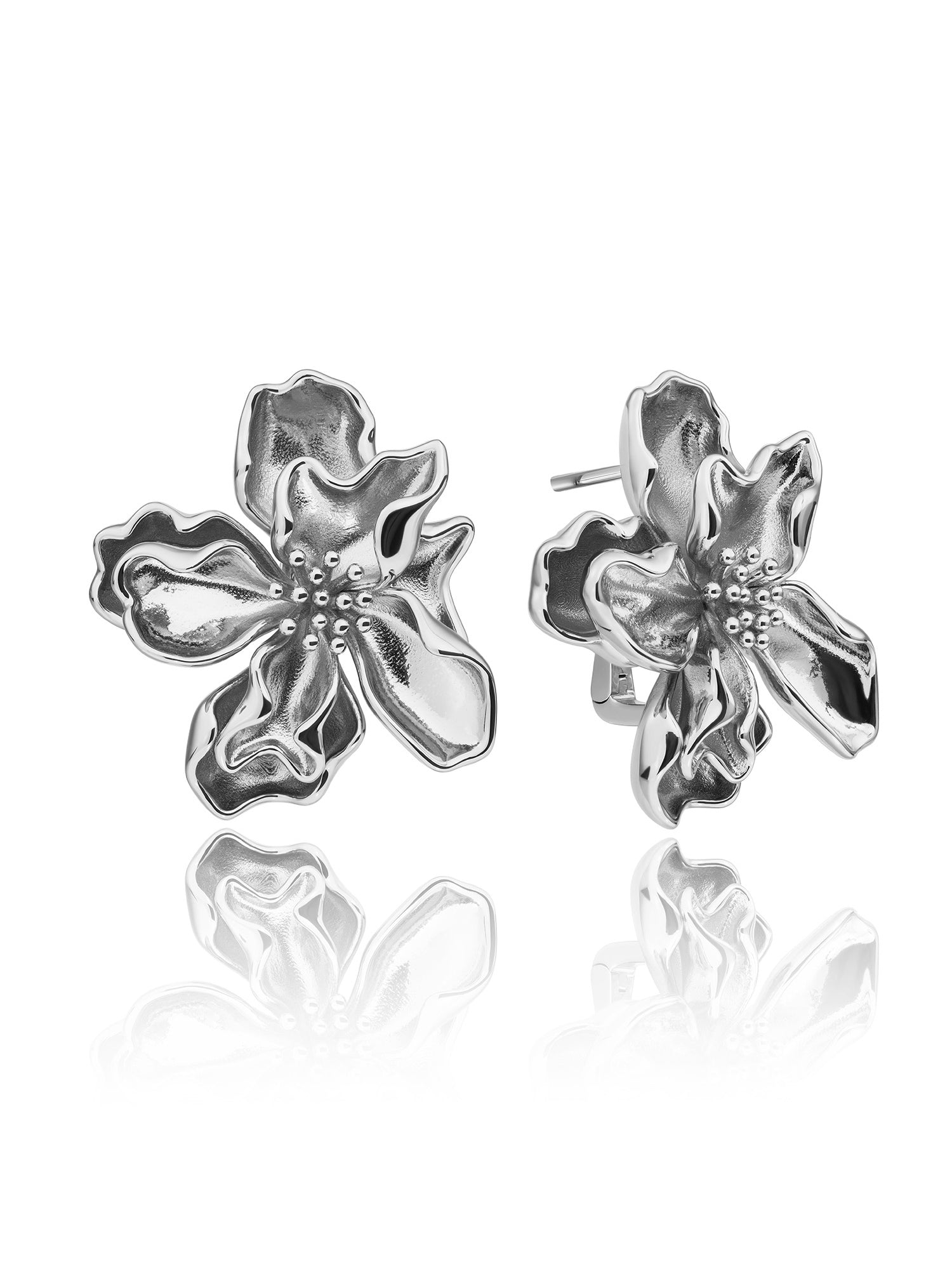 Botanic Push Back Oorbellen - Rhodium Plated
