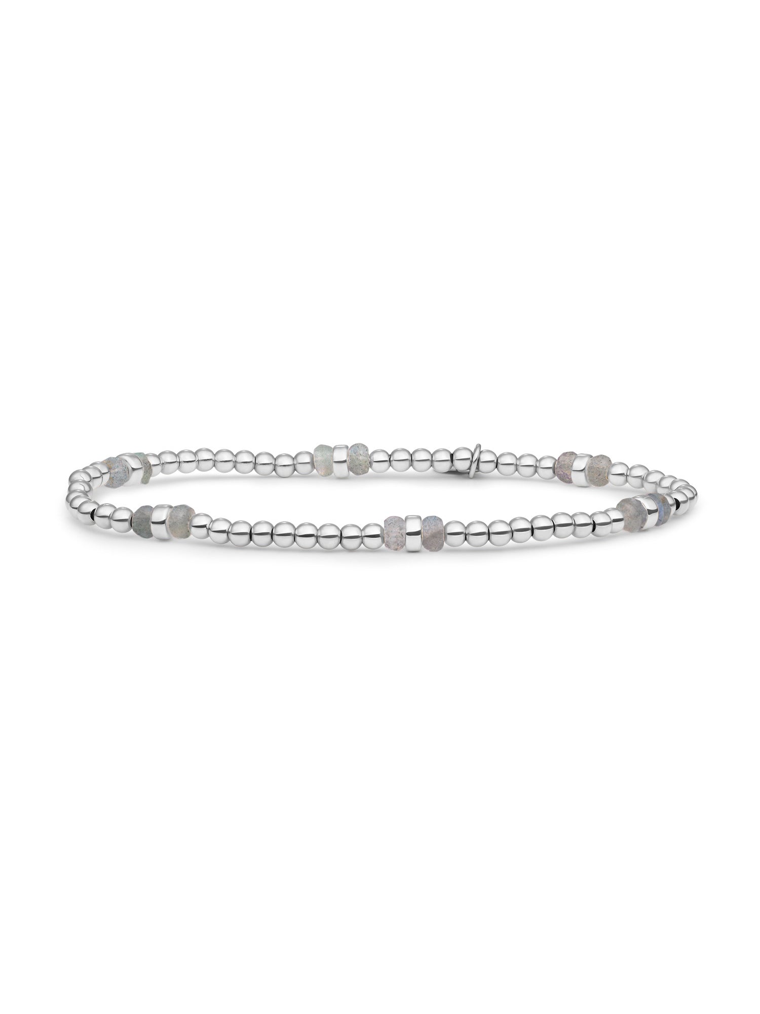 Double Reverse Roundel Armband Labradorite - Rhodium Plated