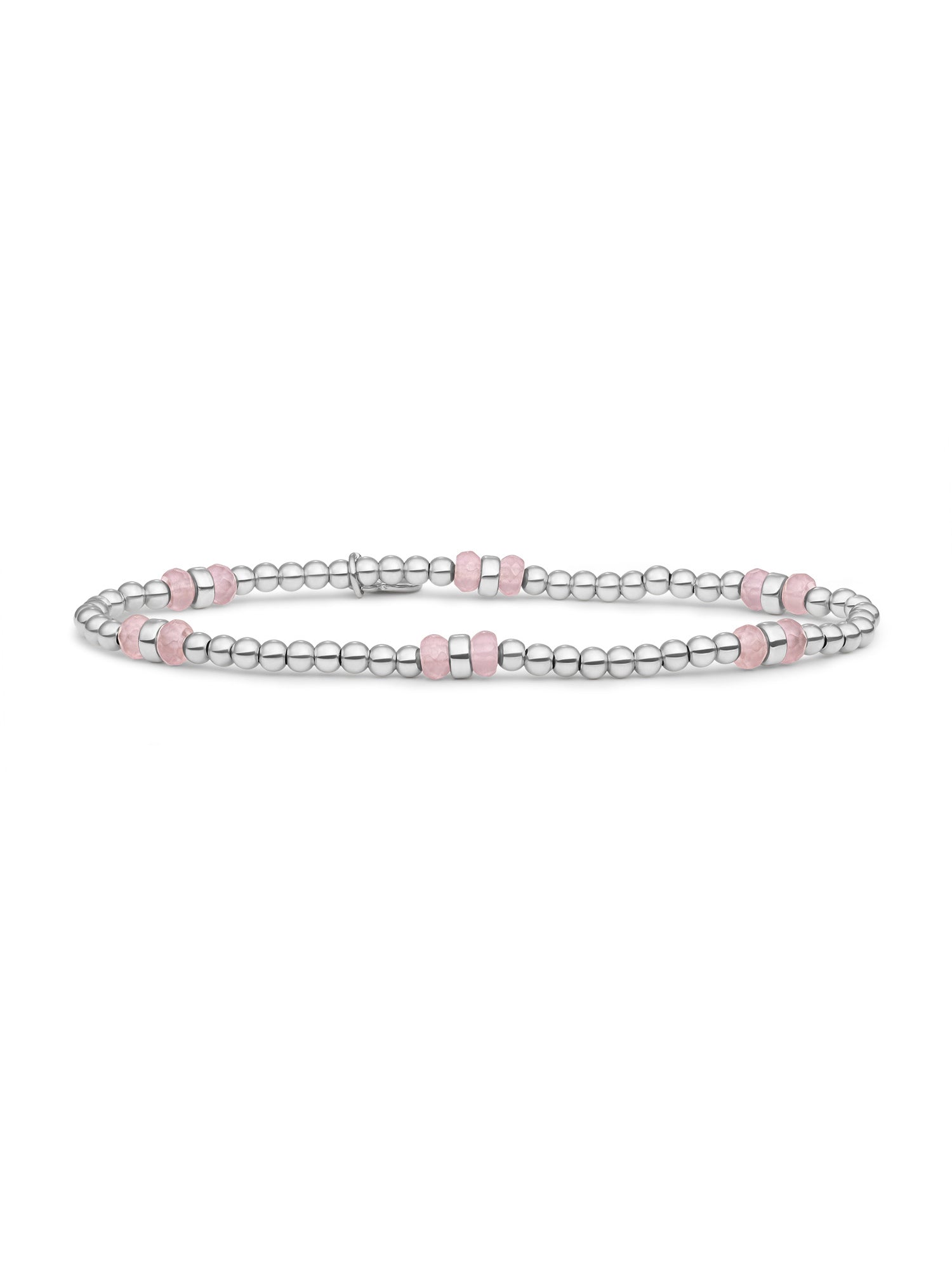 Double Reverse Roundel Armband Pink Opalite - Rhodium Plated