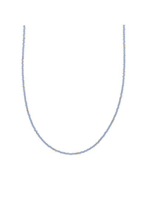 Kralen Ketting 2mm Milky Blue Jade Gold - 42cm +2cm - Gold Plated