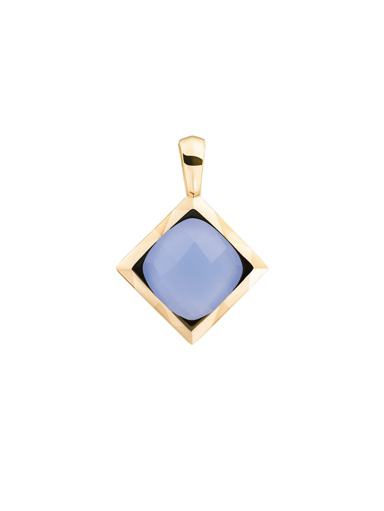 Cushion Cut Pendant Milky Blue Jade - Gold Plated