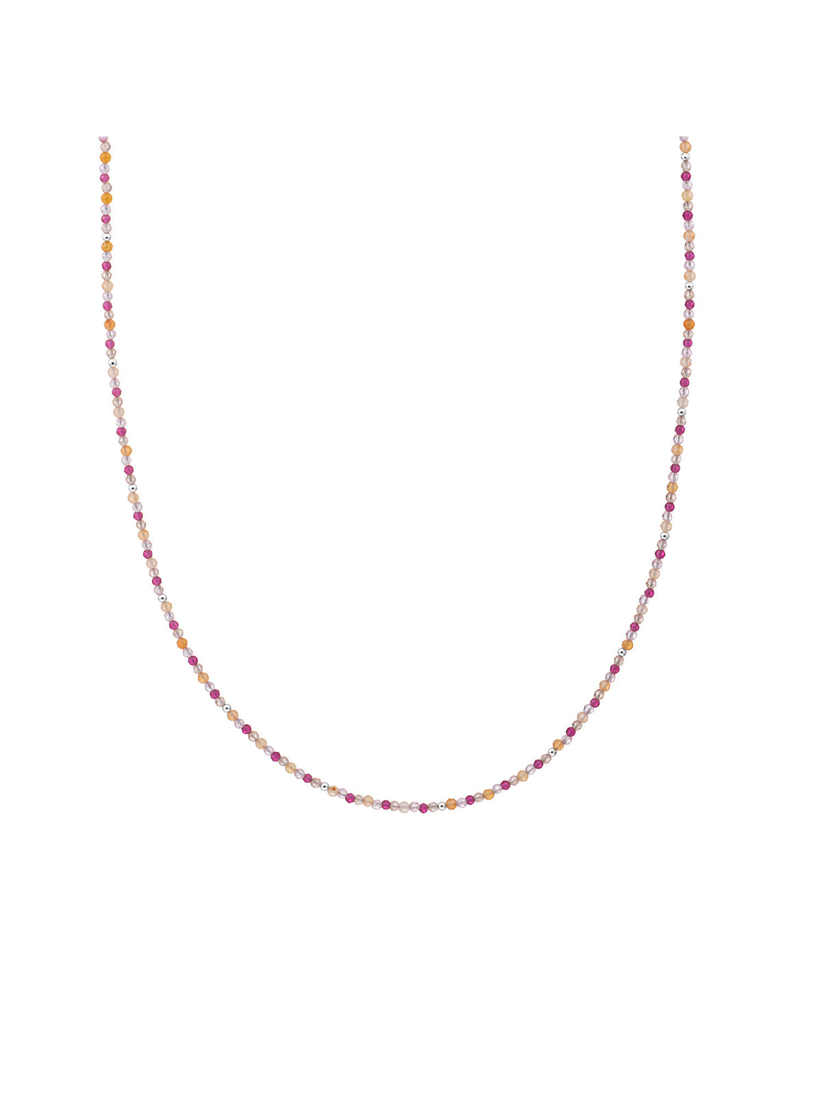 Kralen Ketting 2mm Multi Gem - Sunset 42cm +2cm - Rhodium Plated