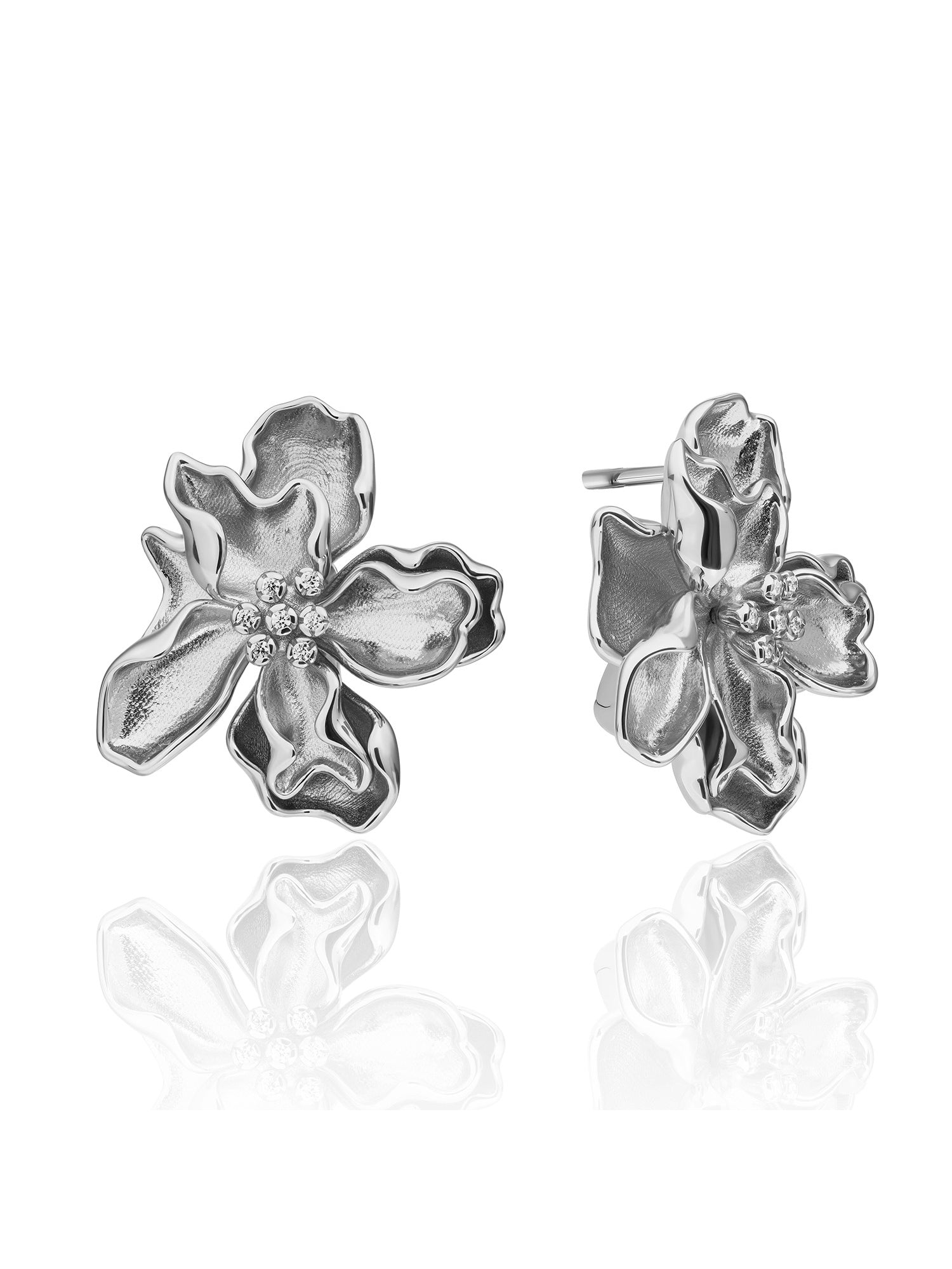 Botanic Push Back Oorbellen Zirconia - Rhodium Plated
