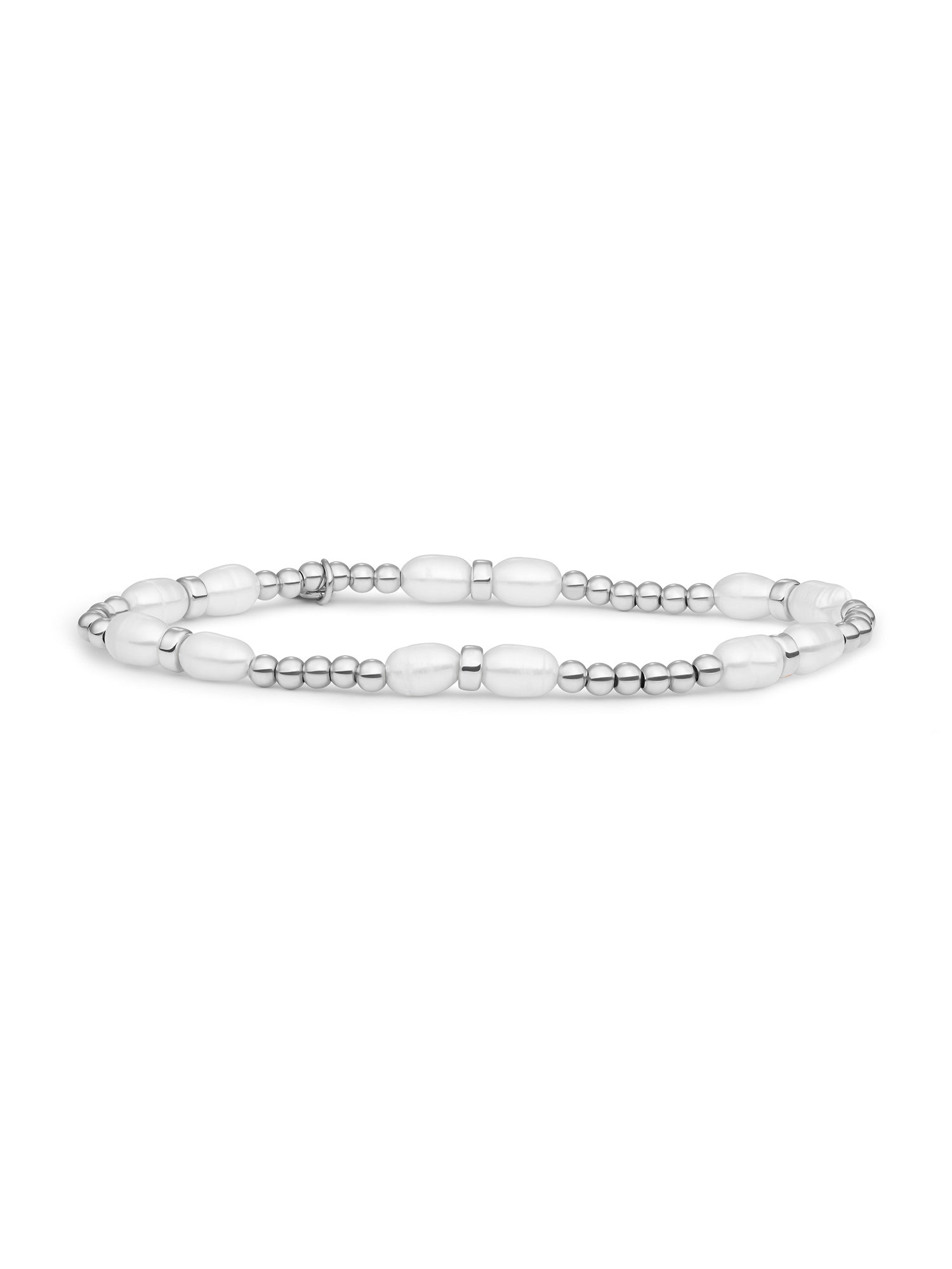 Double Reverse Roundel Armband Pearl - Rhodium Plated