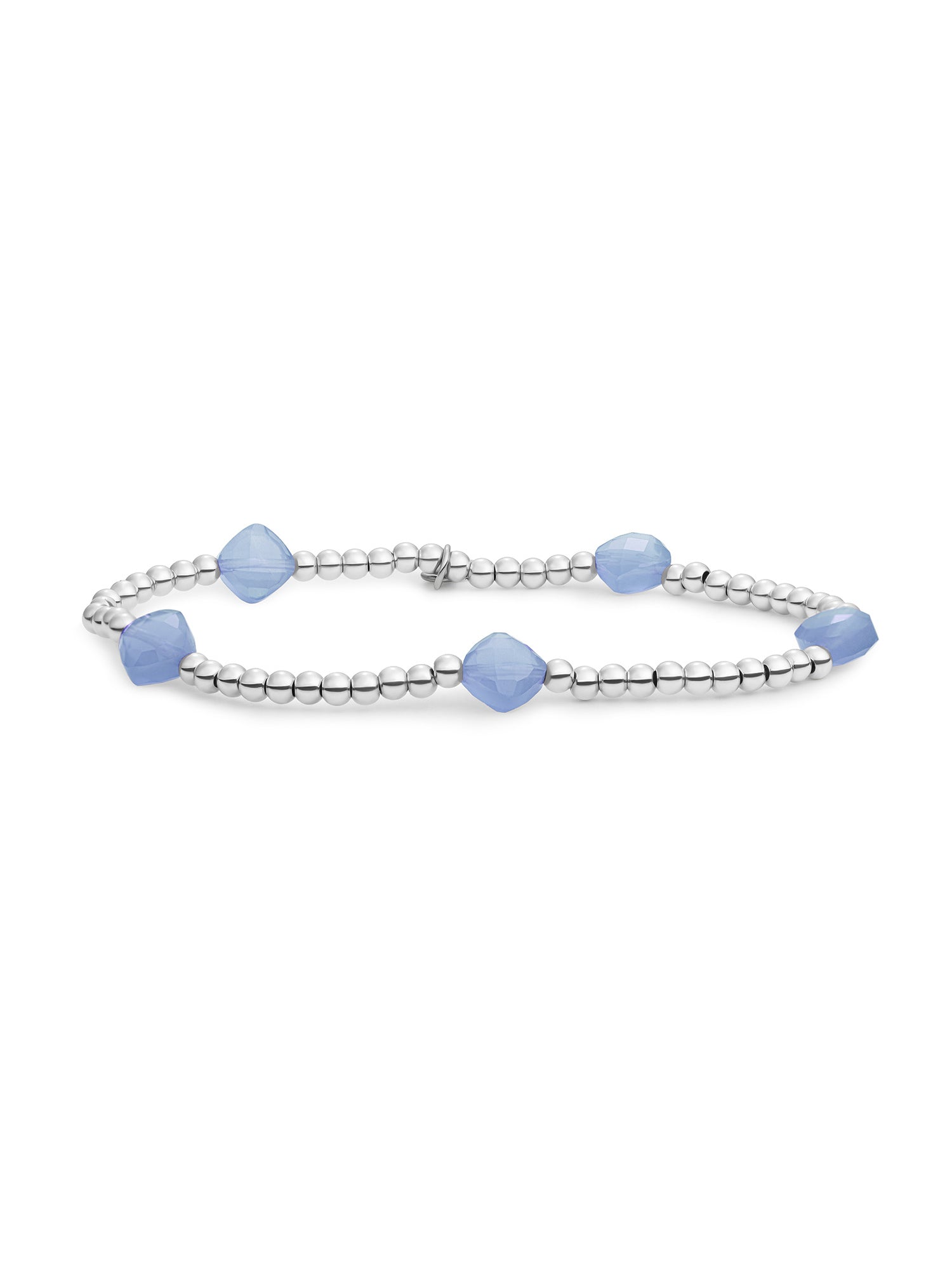 Cushion Cut Armband Milky Blue Jade - Rhodium Plated