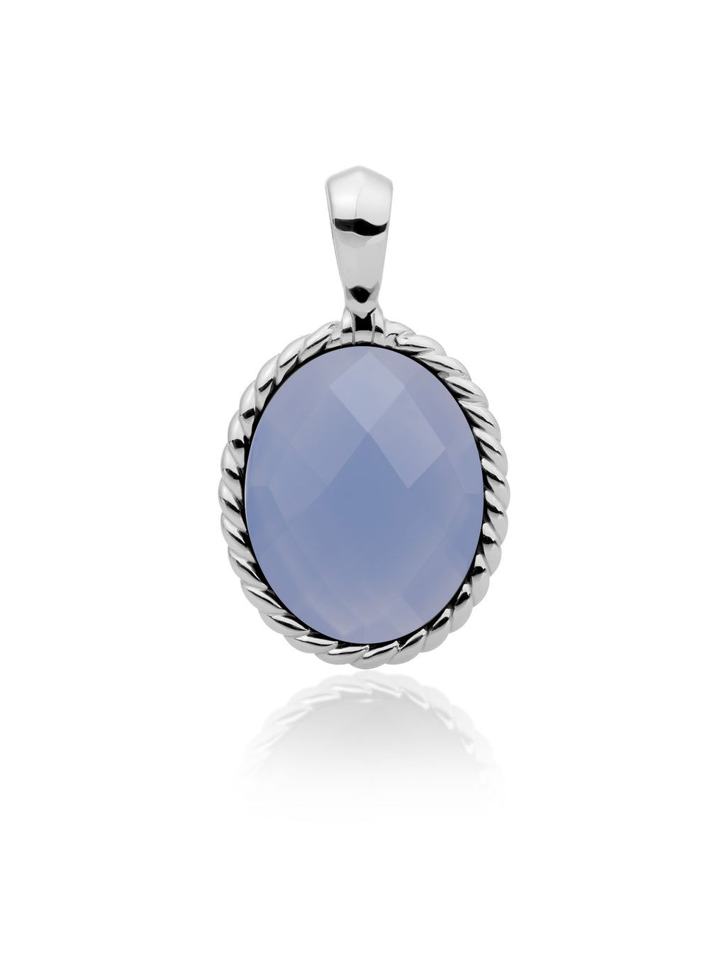 Twist Pendant Milky Blue Jade - Rhodium Plated