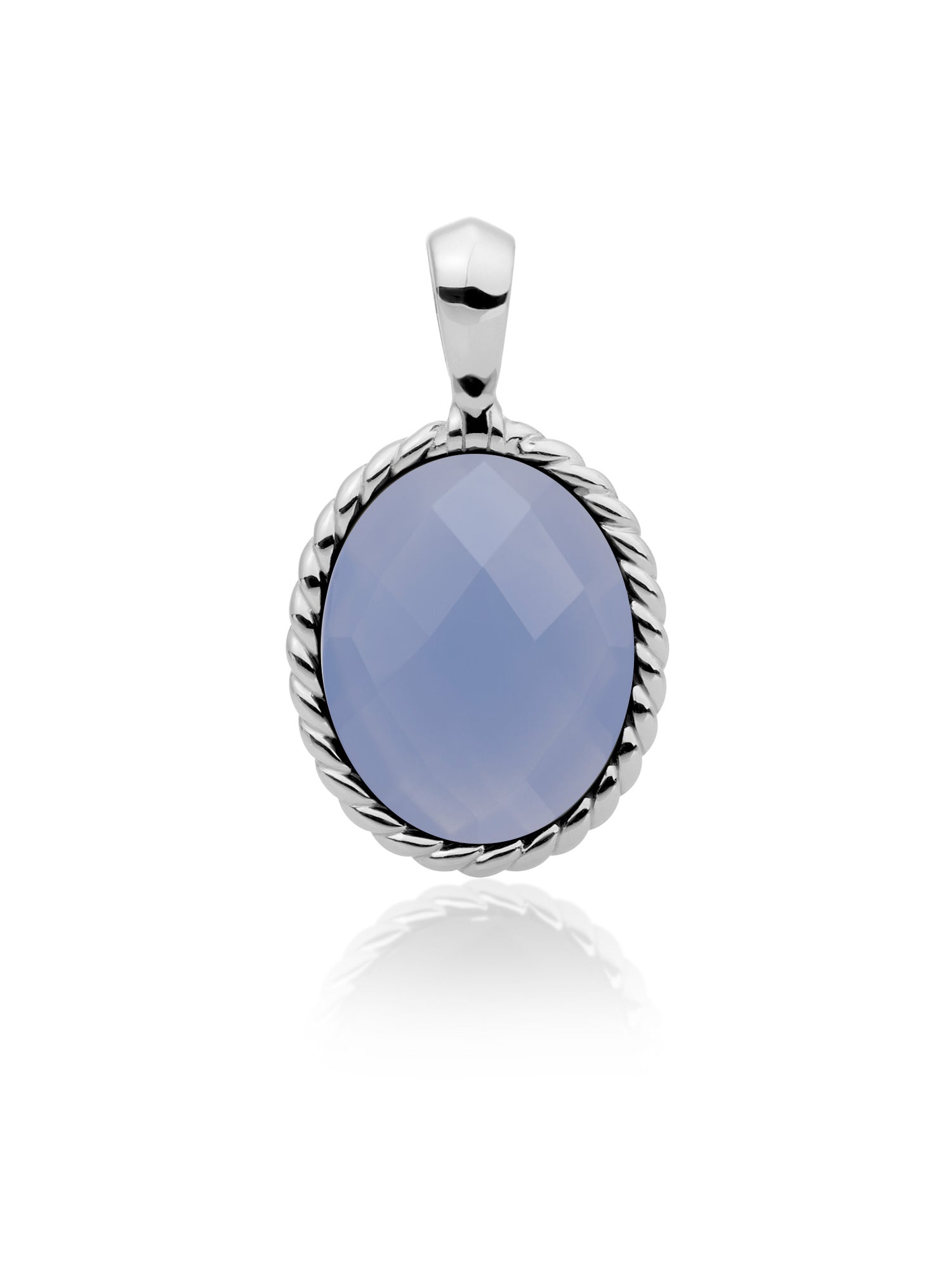 Twist Pendant Milky Blue Jade - Rhodium Plated