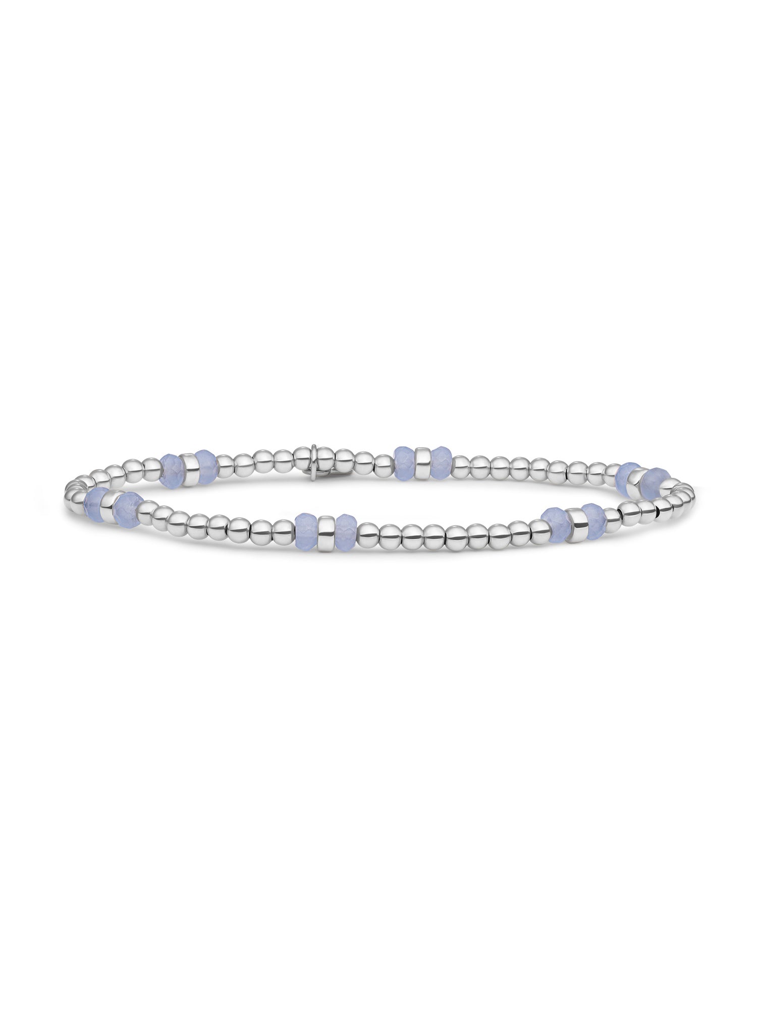 Double Reverse Roundel Armband Milky Blue Jade - Rhodium Plated