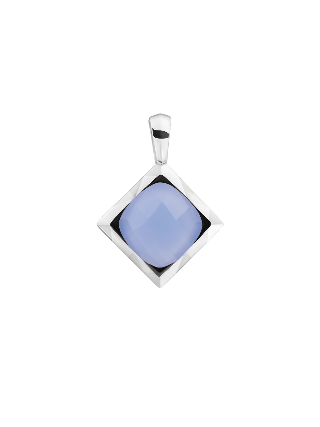 Cushion Cut Pendant Milky Blue Jade - Rhodium Plated