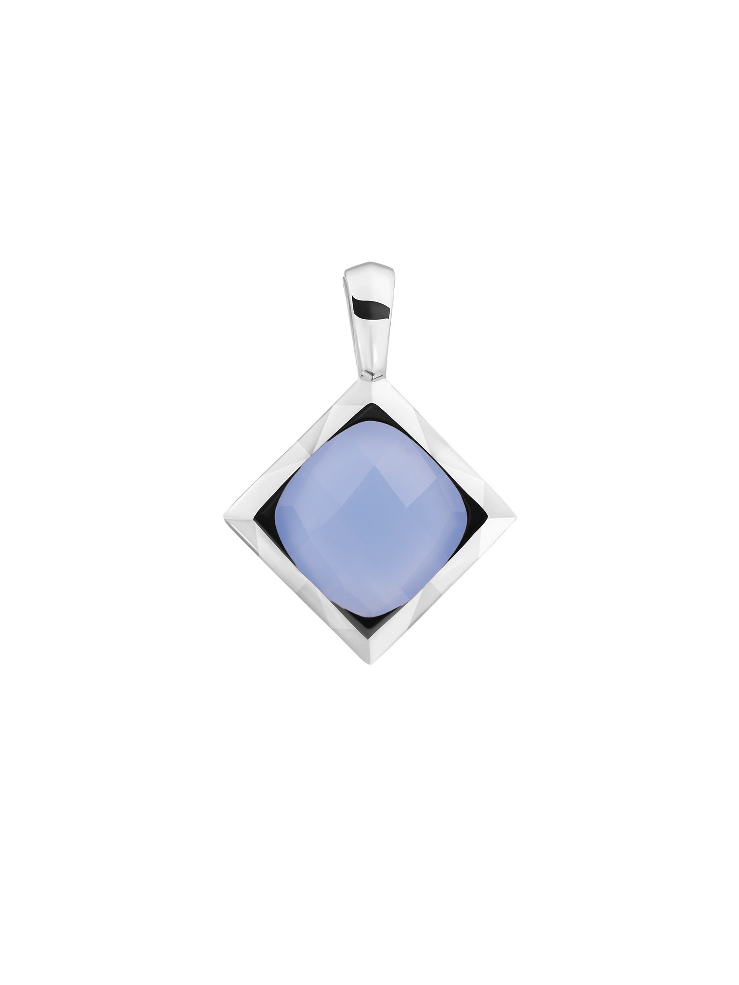 Cushion Cut Pendant Milky Blue Jade - Rhodium Plated