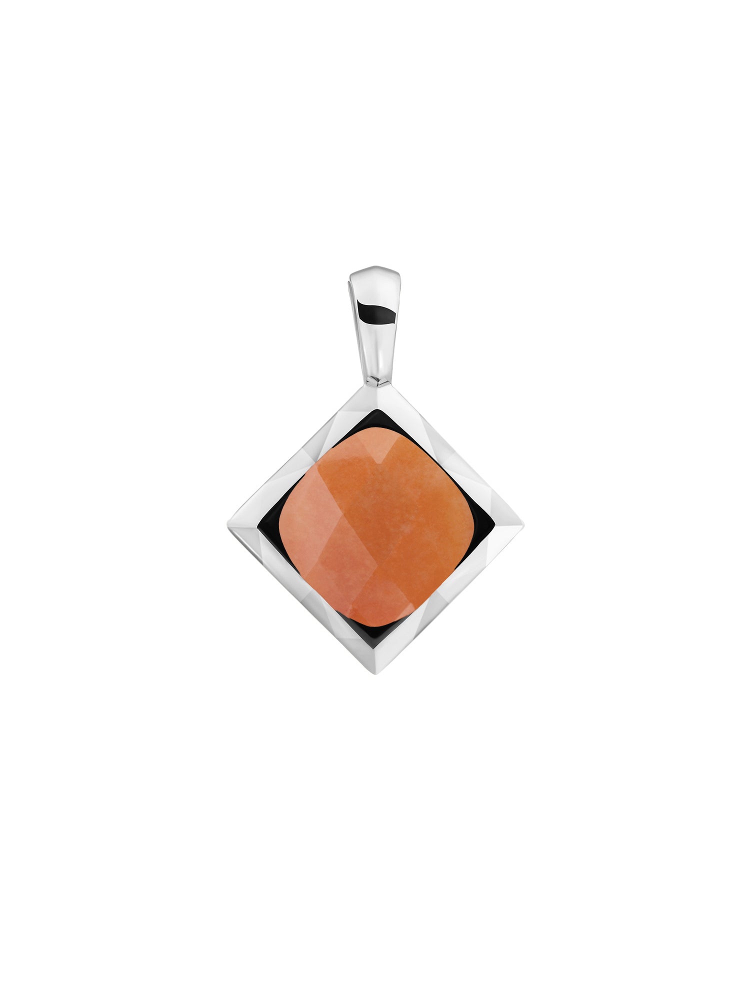Cushion Cut Pendant Red Aventurine - Rhodium Plated