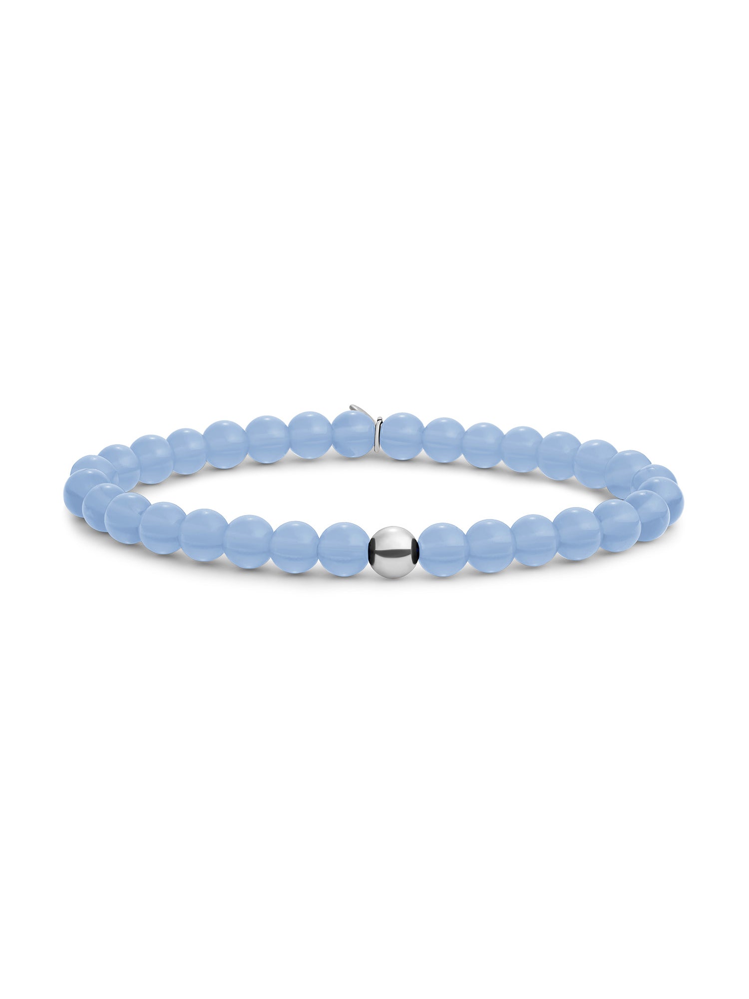 Saturn Armband Large Milky Blue Jade - Rhodium Plated