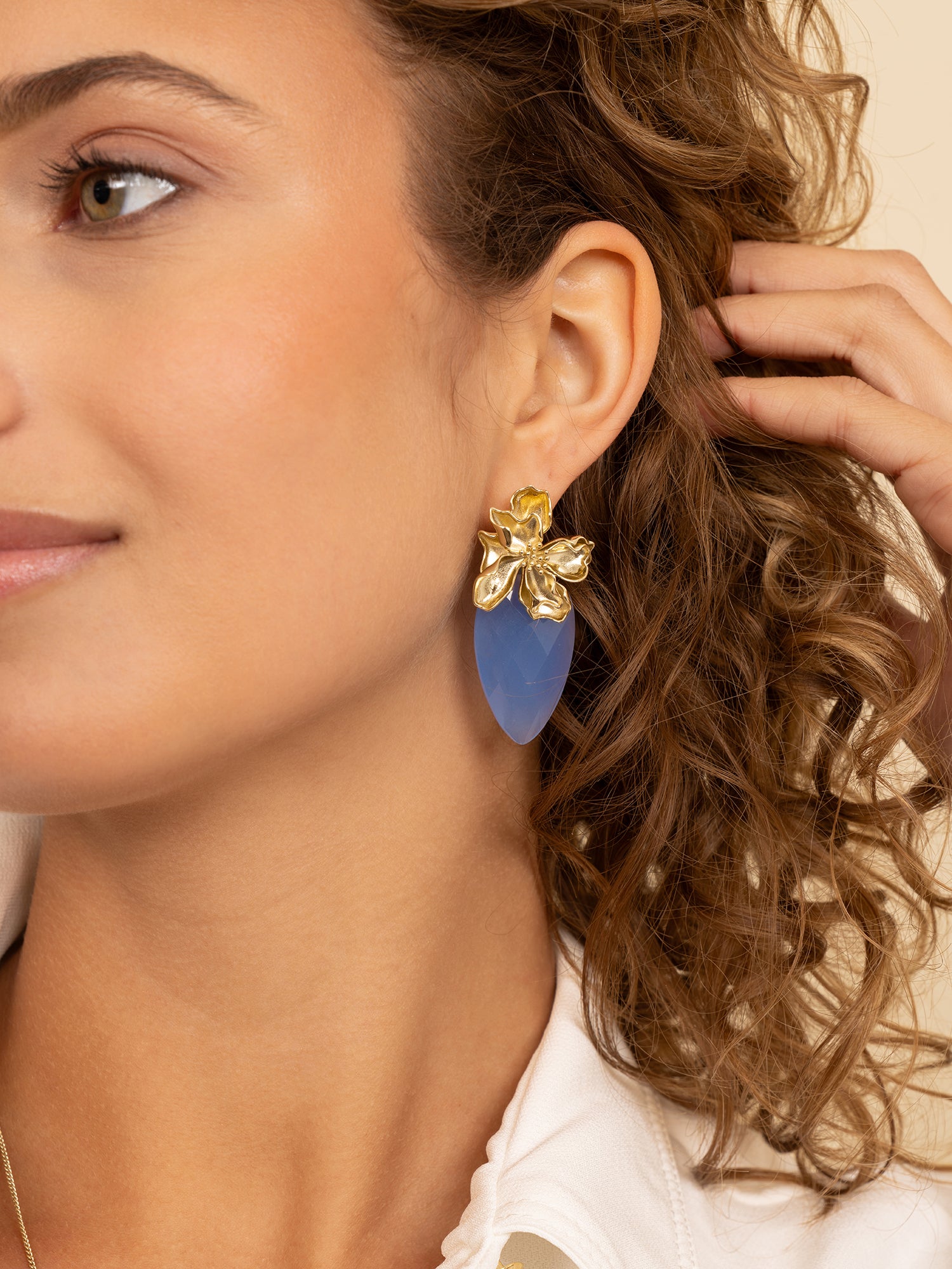 Oorbel Edelstenen Blossom Milky Blue Jade - Oorbel Edelstenen Blossom Milky Blue Jade