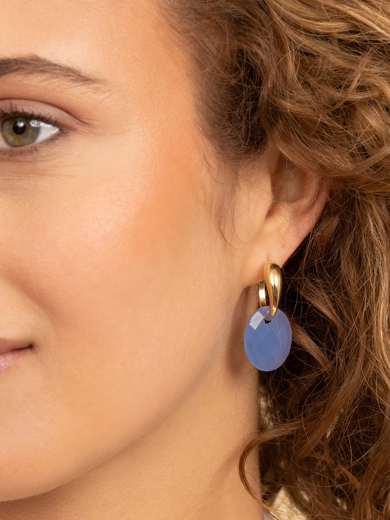 Oorbel Edelstenen Medium Oval Milky Blue Jade - Oorbel Edelstenen Medium Oval Milky Blue Jade