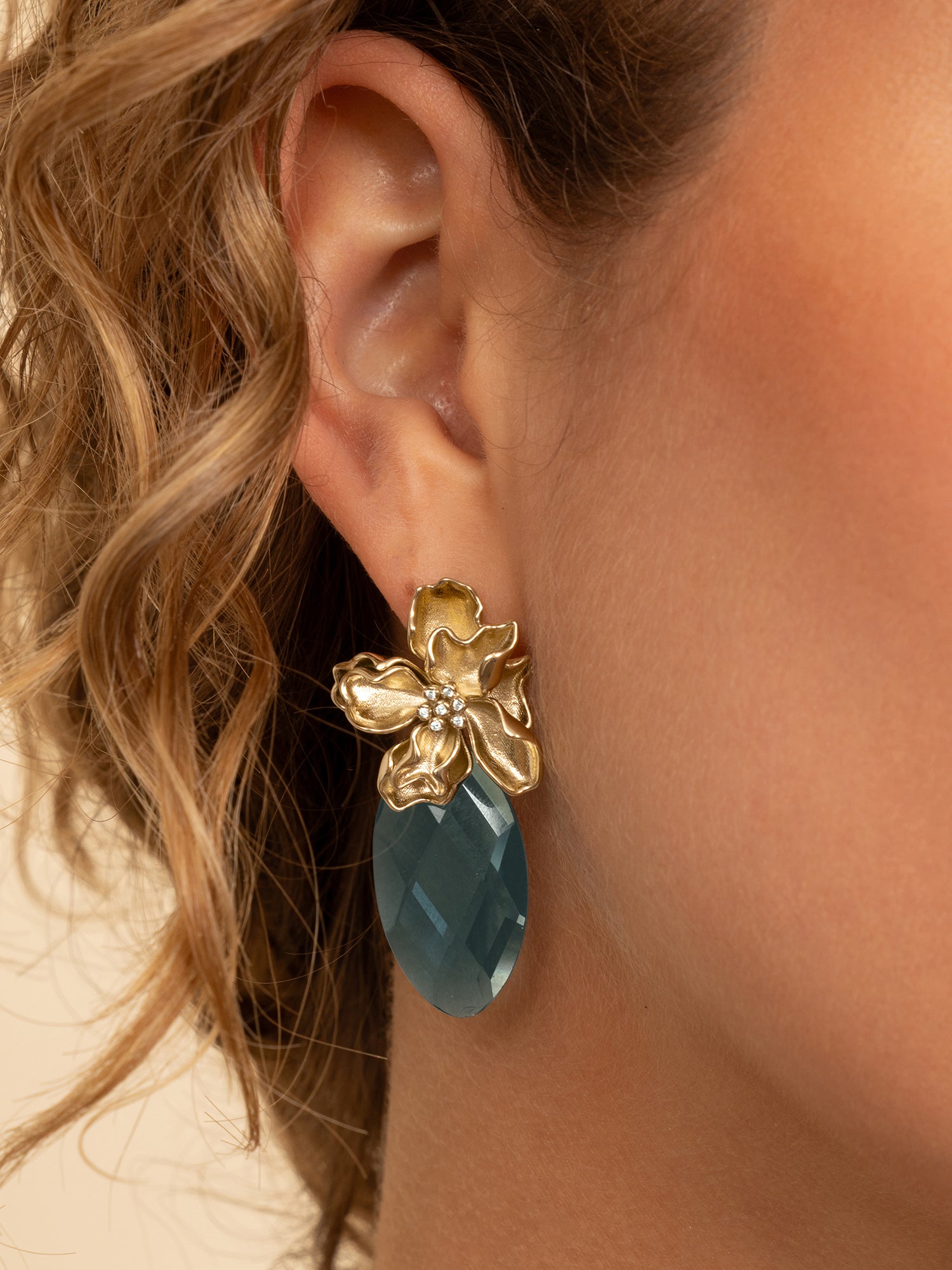 Oorbel Edelstenen Leaf Turquoise Quartz - Oorbel Edelstenen Leaf Turquoise Quartz