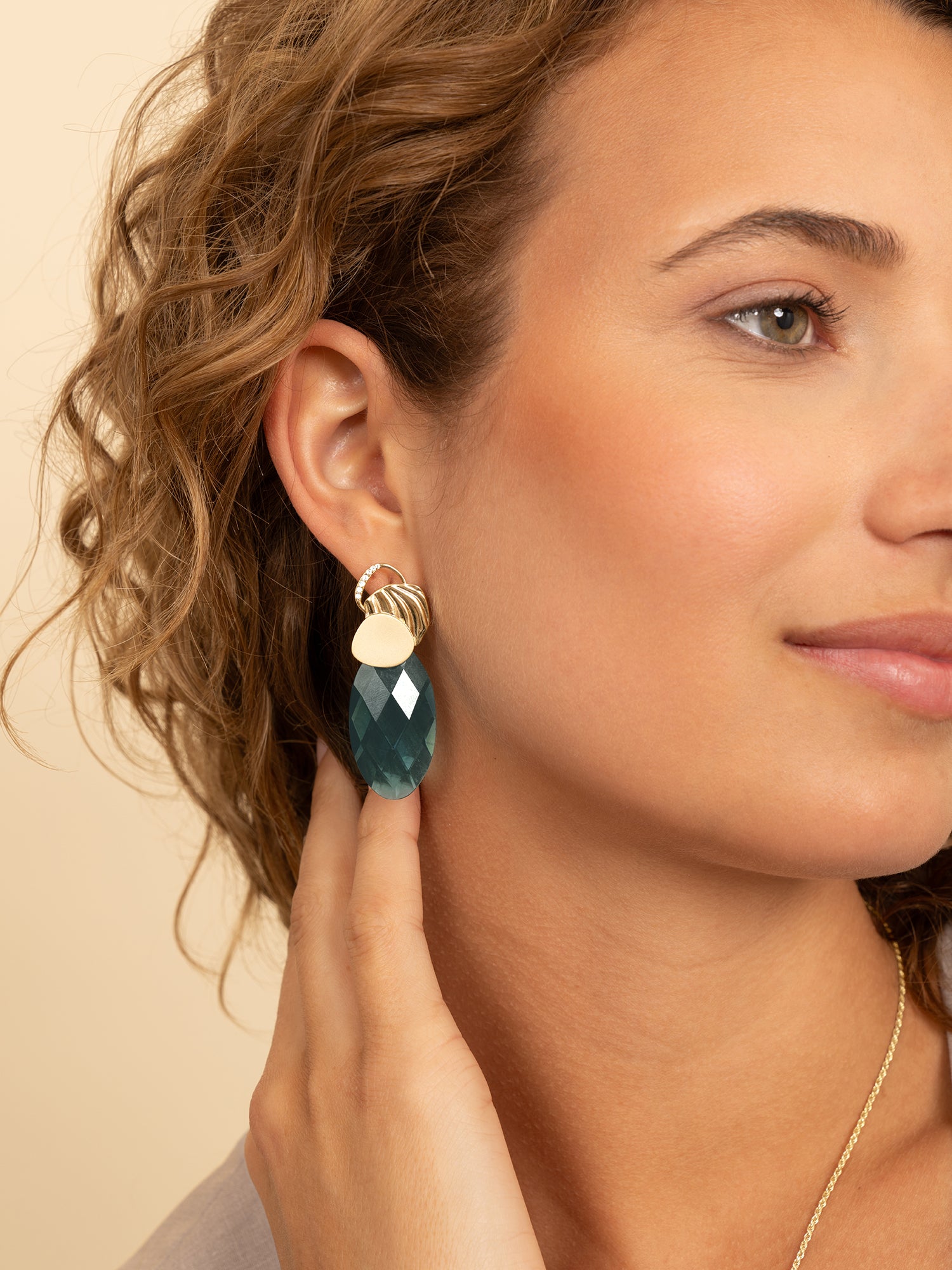 Oorbel Edelstenen Large Leaf Turquoise Quartz - Oorbel Edelstenen Large Leaf Turquoise Quartz