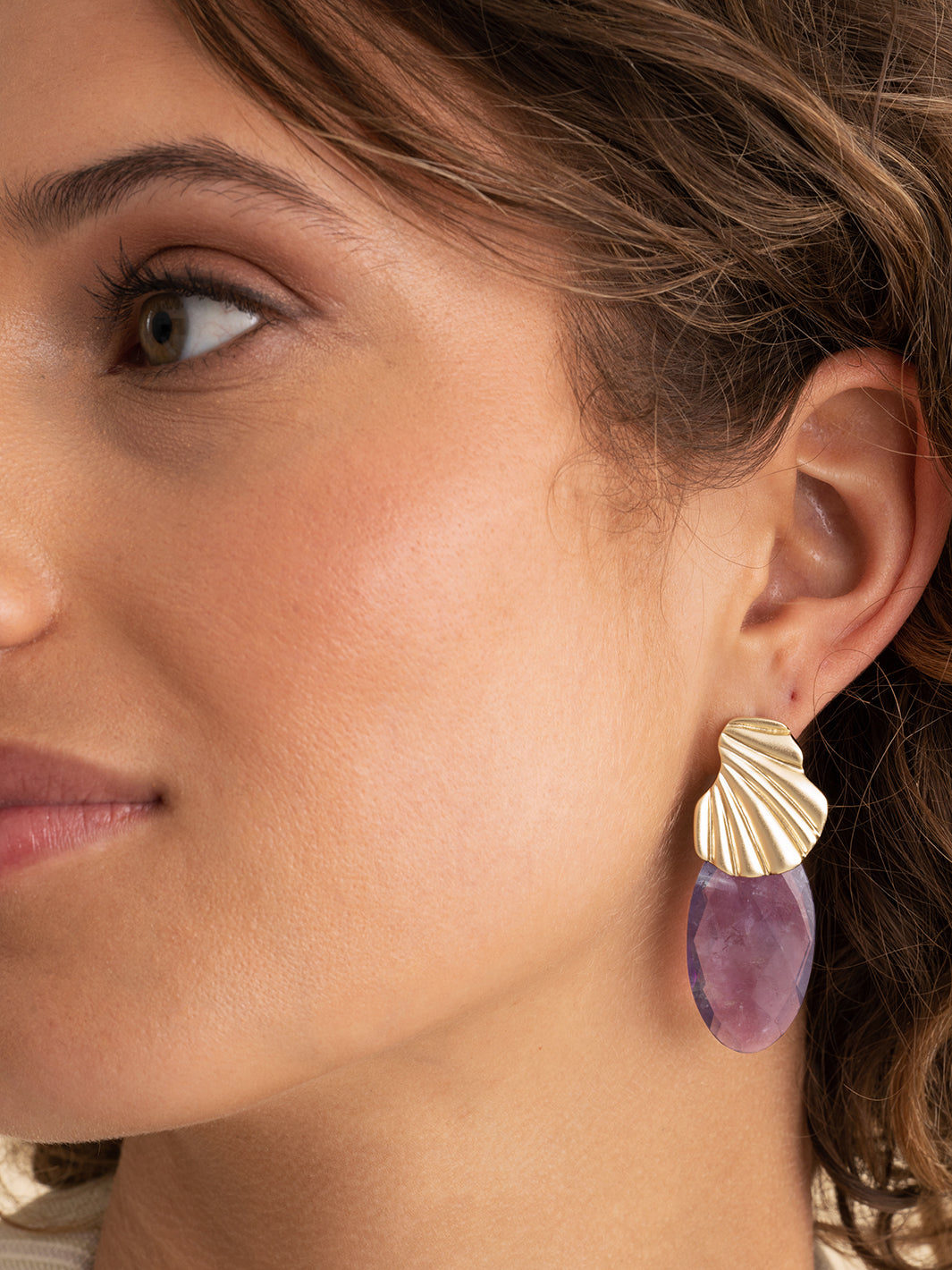 Oorbel Edelstenen Large Leaf Amethyst - Oorbel Edelstenen Large Leaf Amethyst