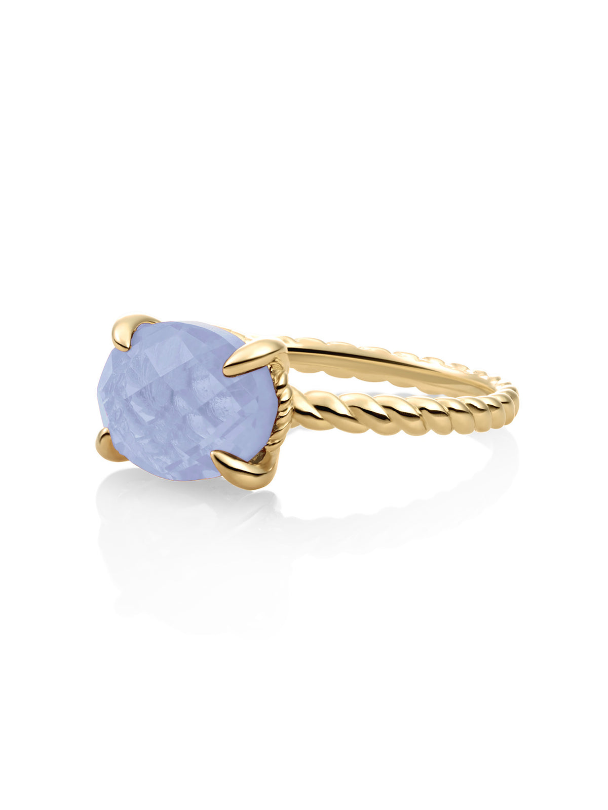 Twist Ring Milky Blue Jade 9K Goud - 58