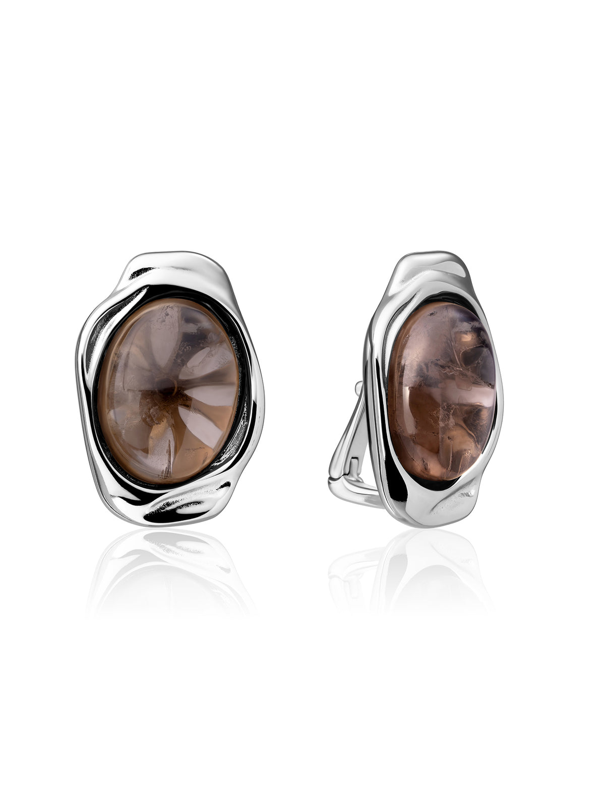 Flow Push Back Oorbellen Smoky Quartz - Rhodium Plated