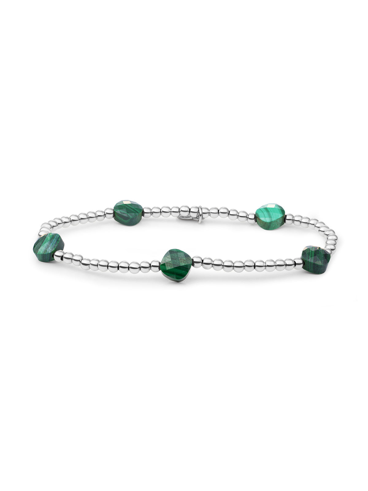 Cushion Cut Armband Malachite - Rhodium Plated