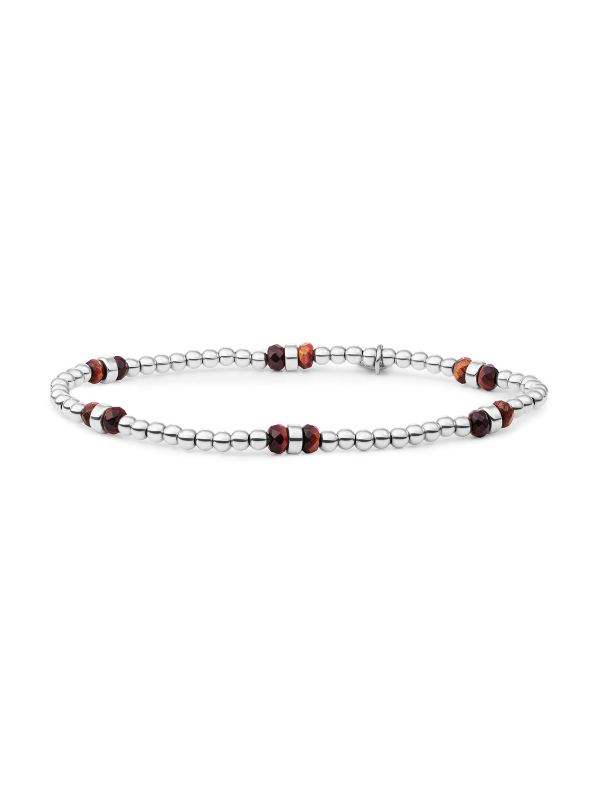 Double Reverse Roundel Armband Red Tiger Eye - Rhodium Plated