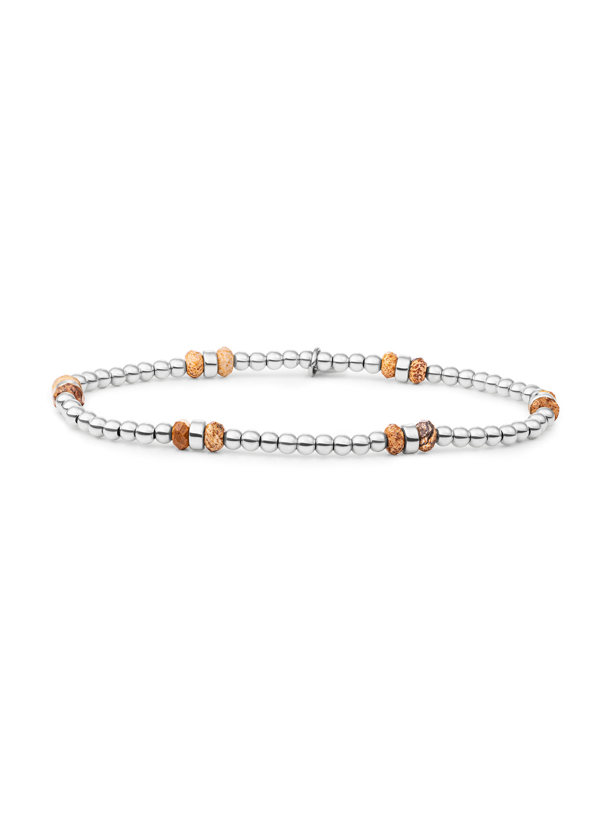 Double Reverse Roundel Armband Landscape Jasper - Rhodium Plated