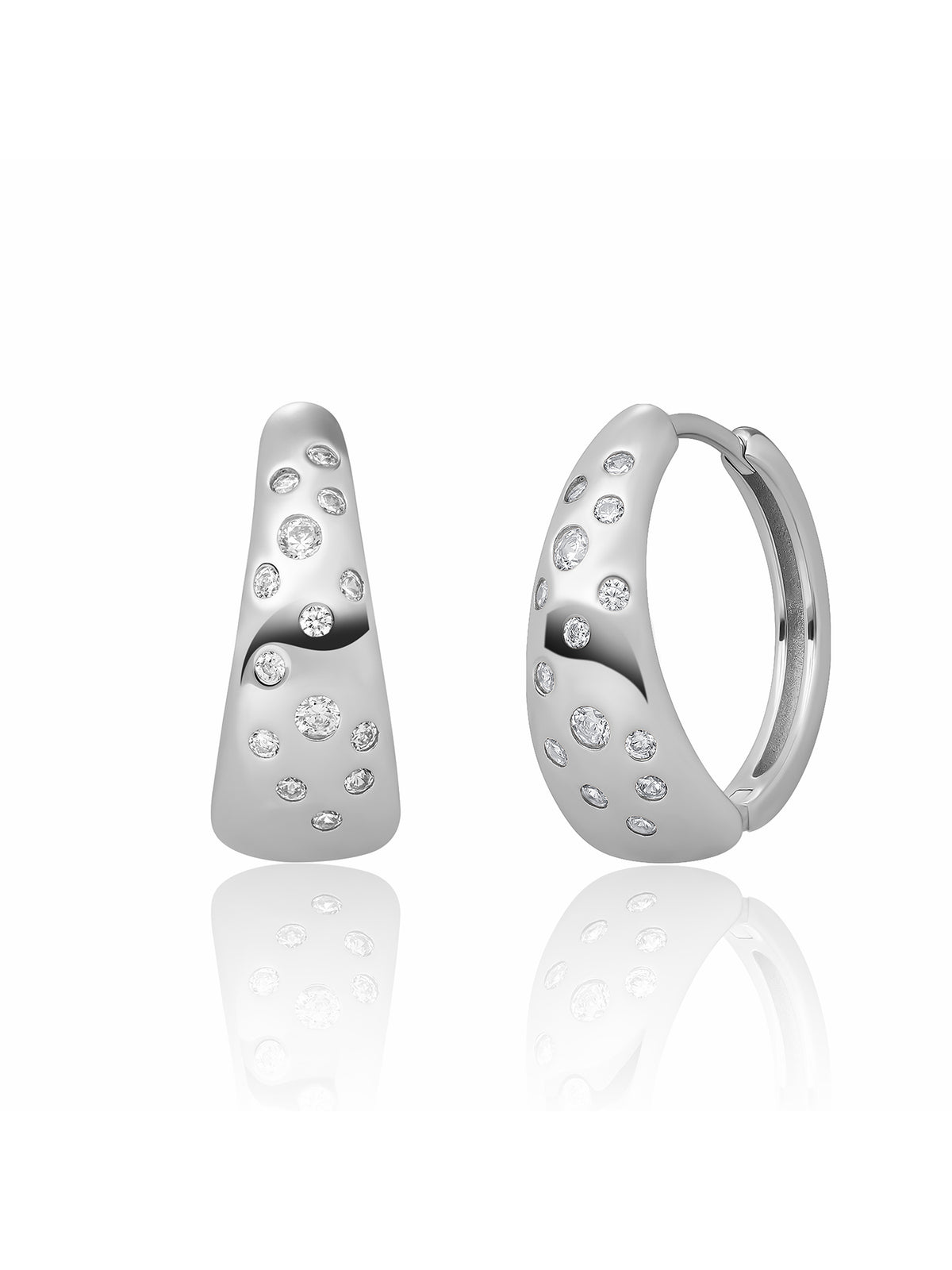Bold Flush Creolen Zirconia - Rhodium Plated