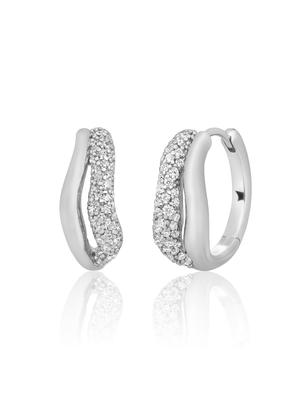 Pave Double Twirl Creolen Zirconia - Rhodium Plated