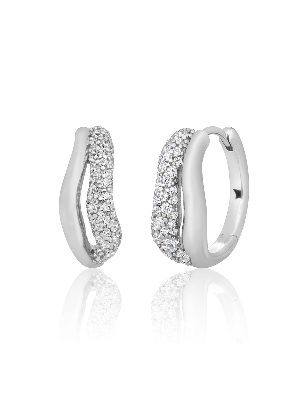 Pave Double Twirl Creolen Zirconia - Rhodium Plated