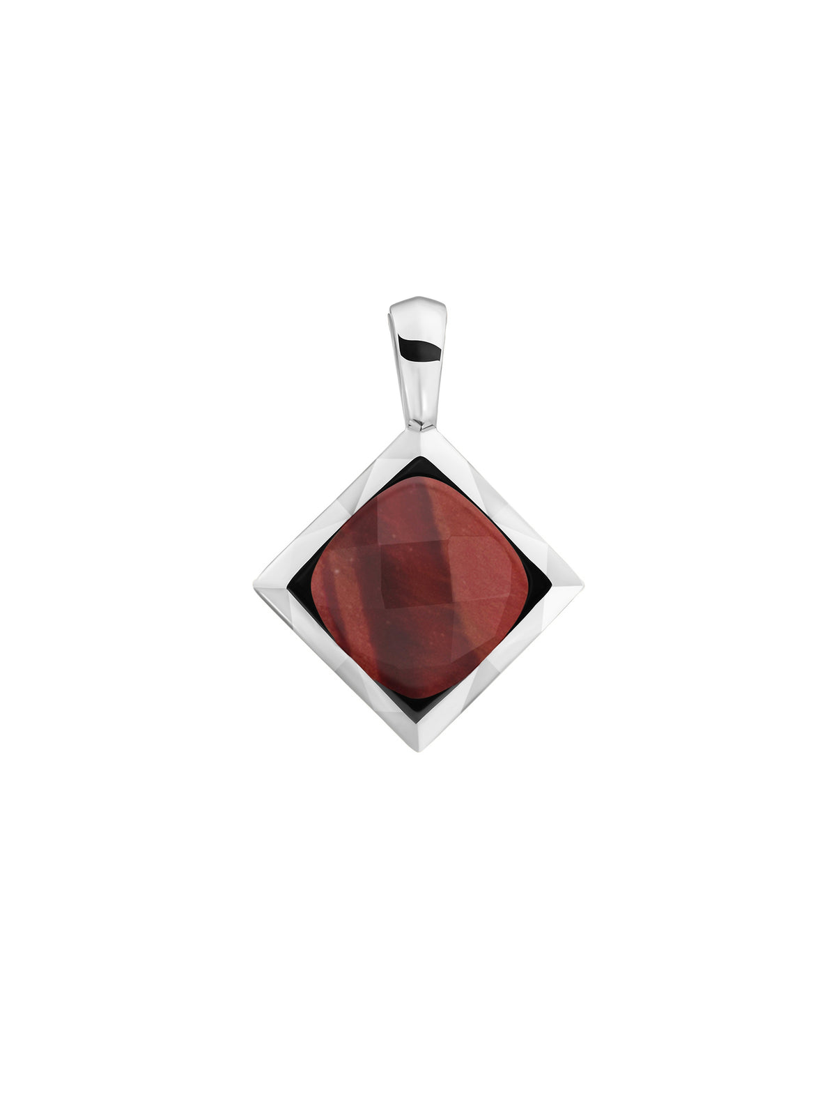 Cushion Cut Pendant Red Tiger Eye - Rhodium Plated