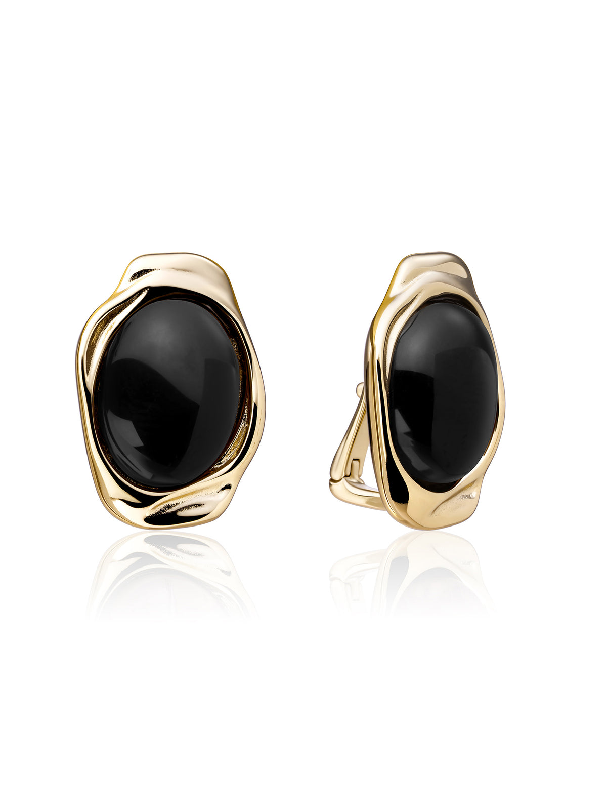 Flow Push Back Oorbellen Onyx - Gold Plated