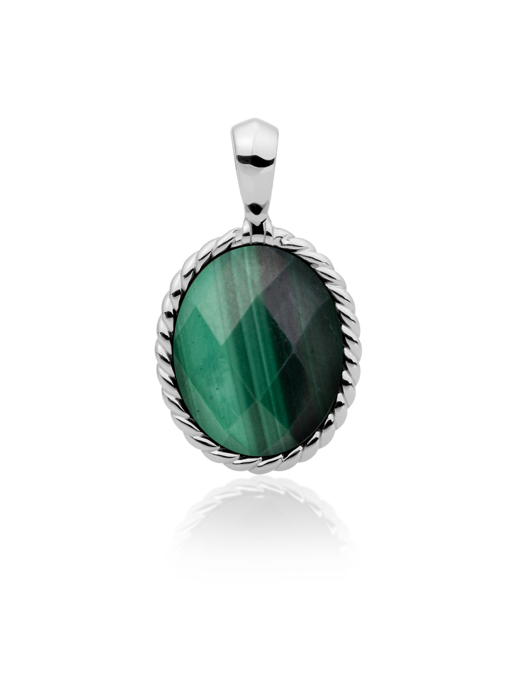 Twist Pendant Malachite - Rhodium Plated