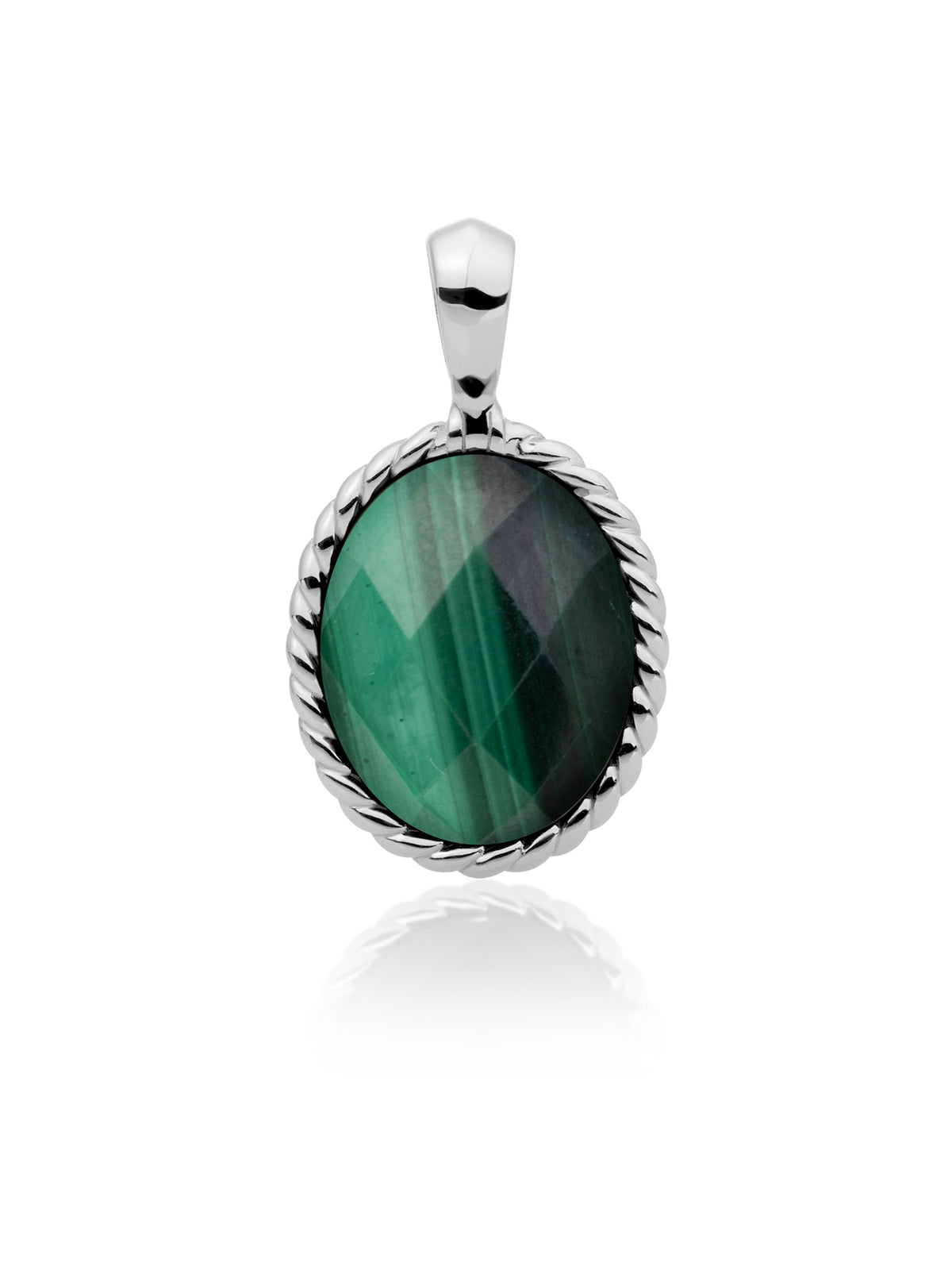 Twist Pendant Malachite - Rhodium Plated