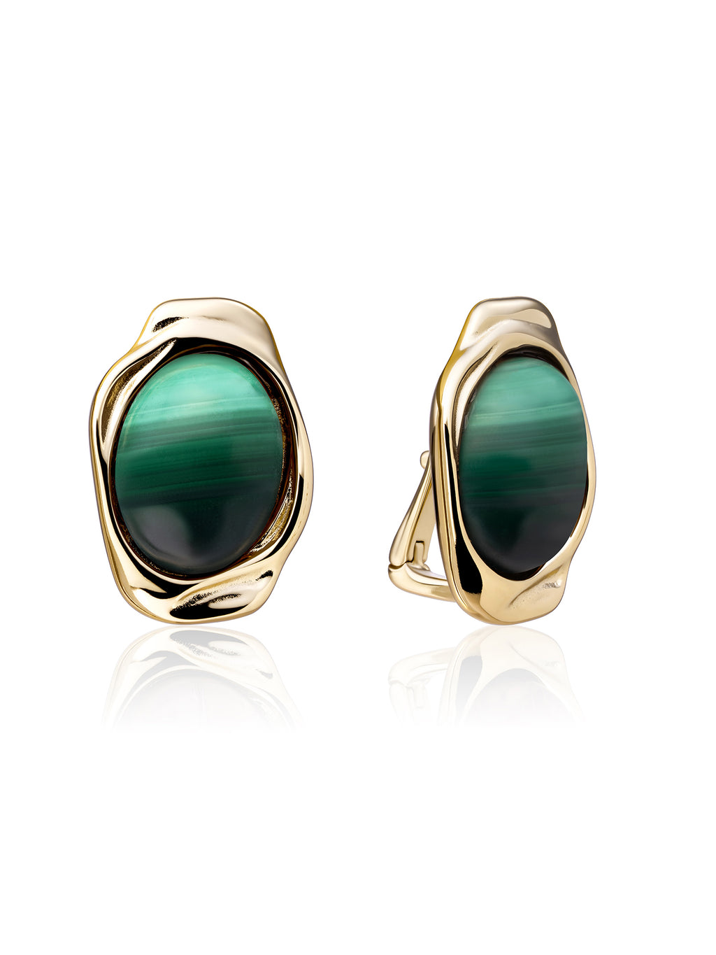 Flow Push Back Oorbellen Malachite - Gold Plated