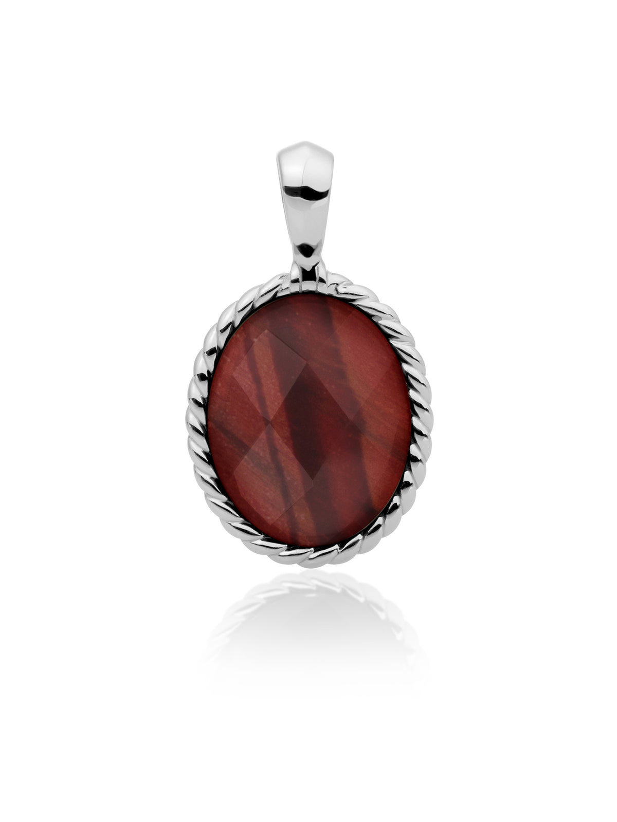 Twist Pendant Red Tiger Eye - Rhodium Plated