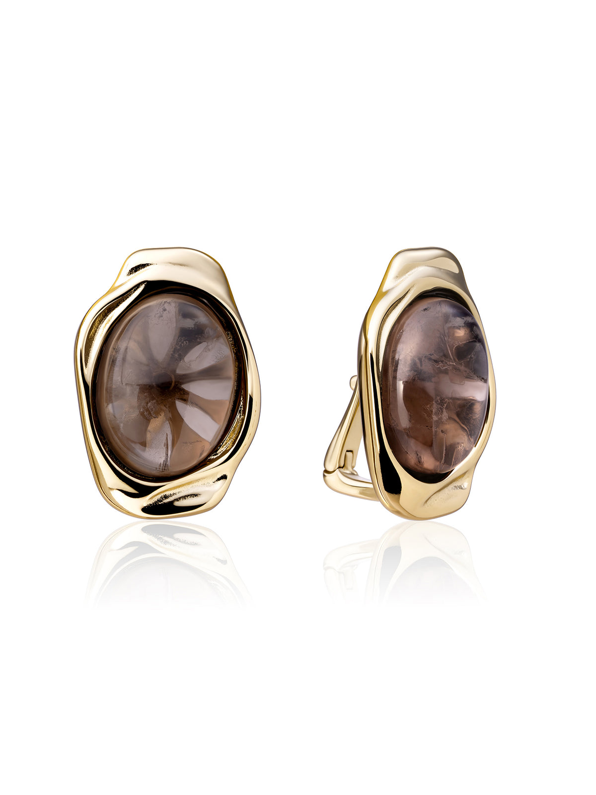 Flow Push Back Oorbellen Smoky Quartz - Gold Plated