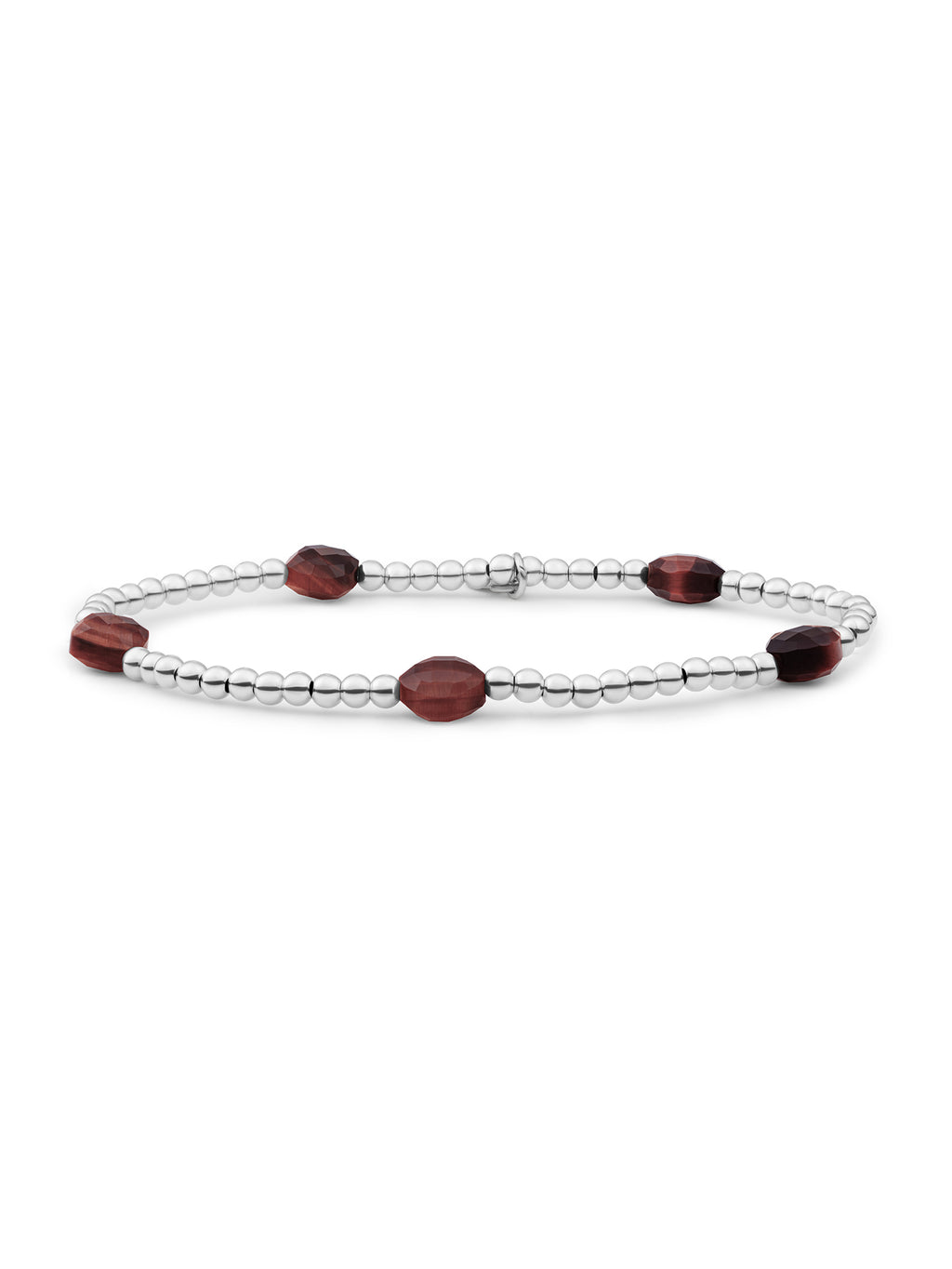 Cushion Cut Armband Red Tiger Eye - Rhodium Plated