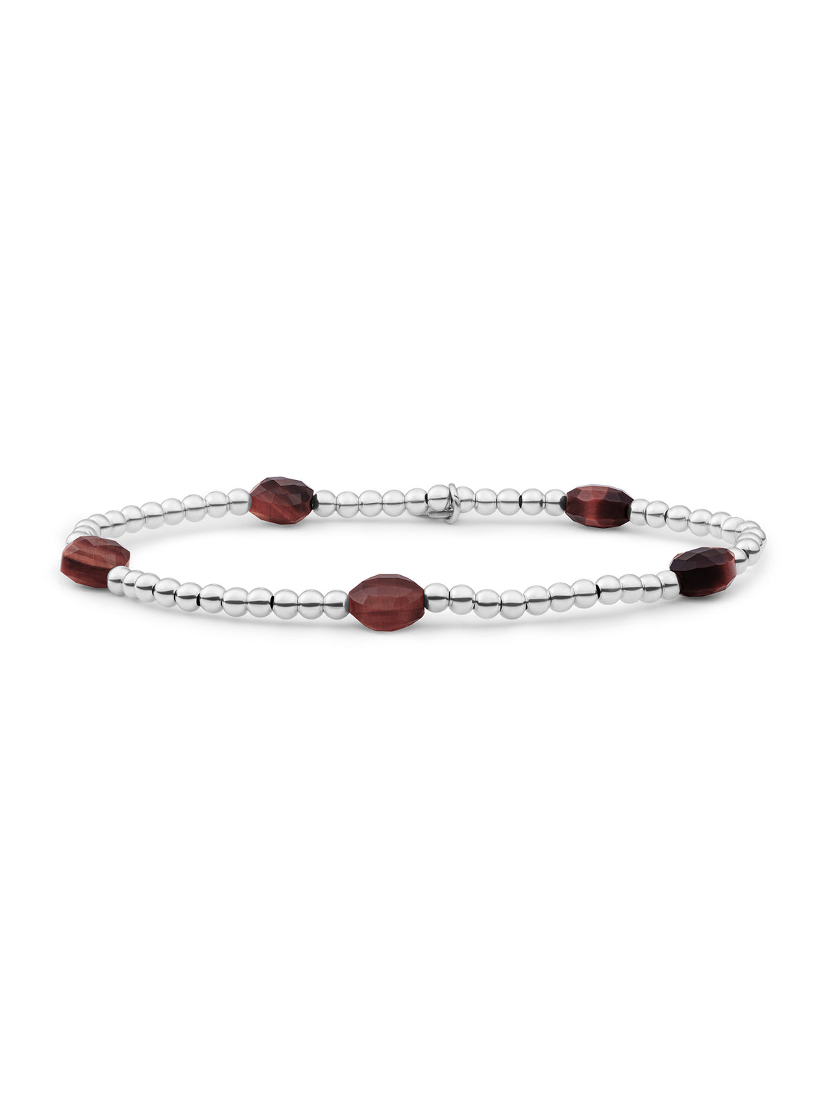 Cushion Cut Armband Red Tiger Eye - Rhodium Plated