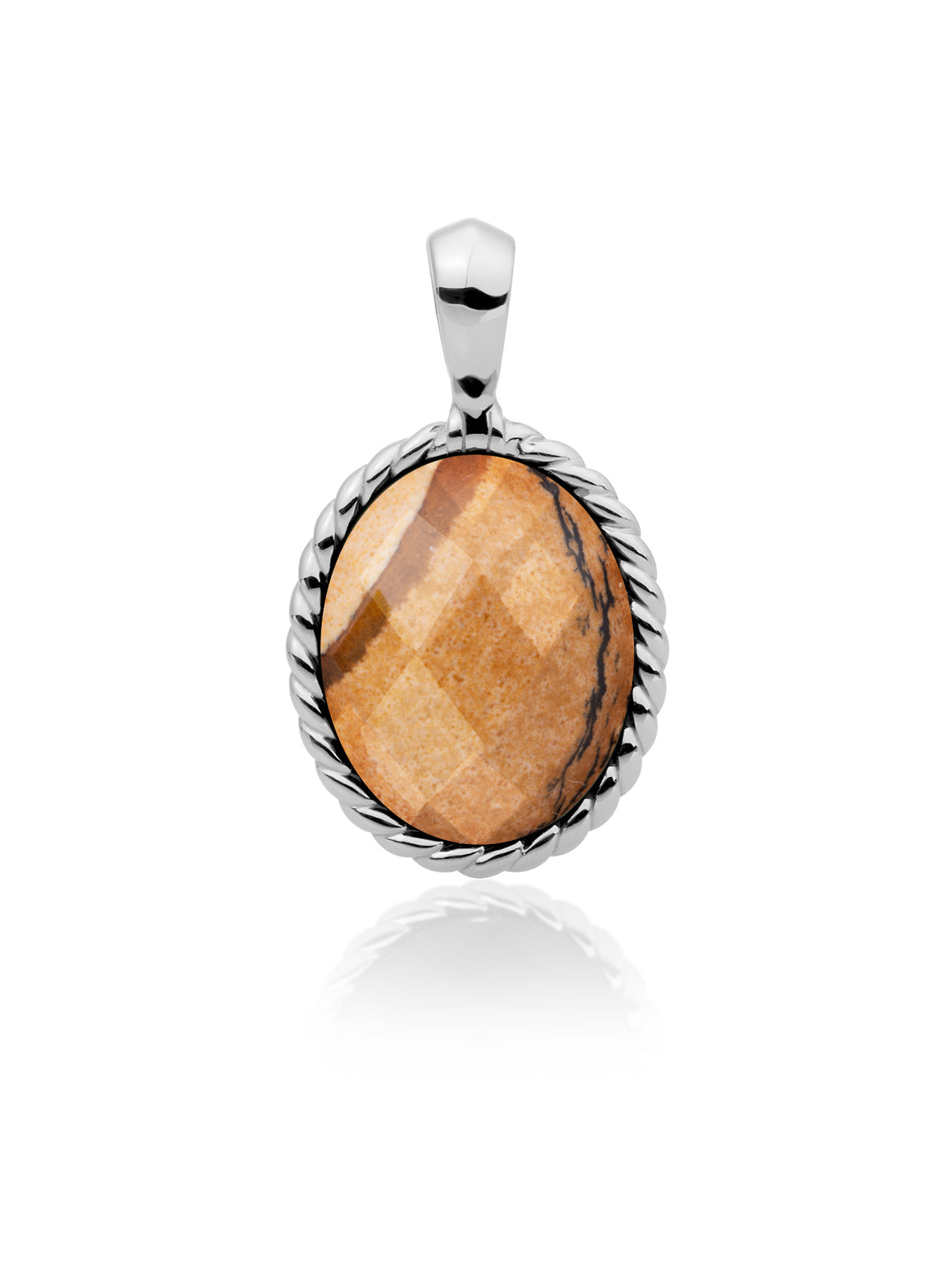 Twist Pendant landscape Jasper - Rhodium Plated