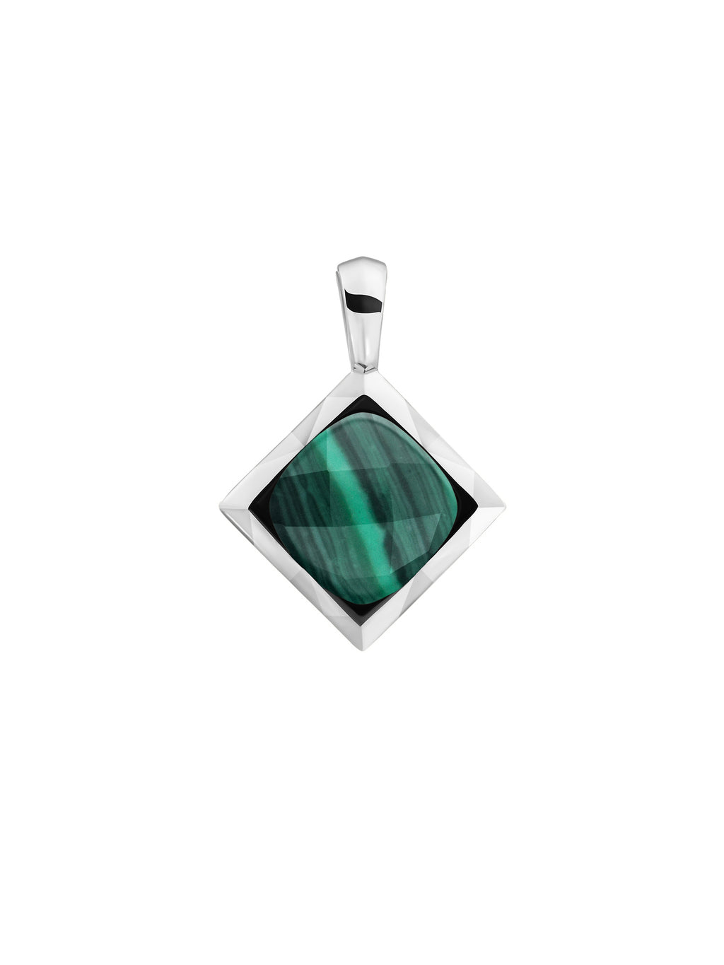 Cushion Cut Pendant Malachite - Rhodium Plated