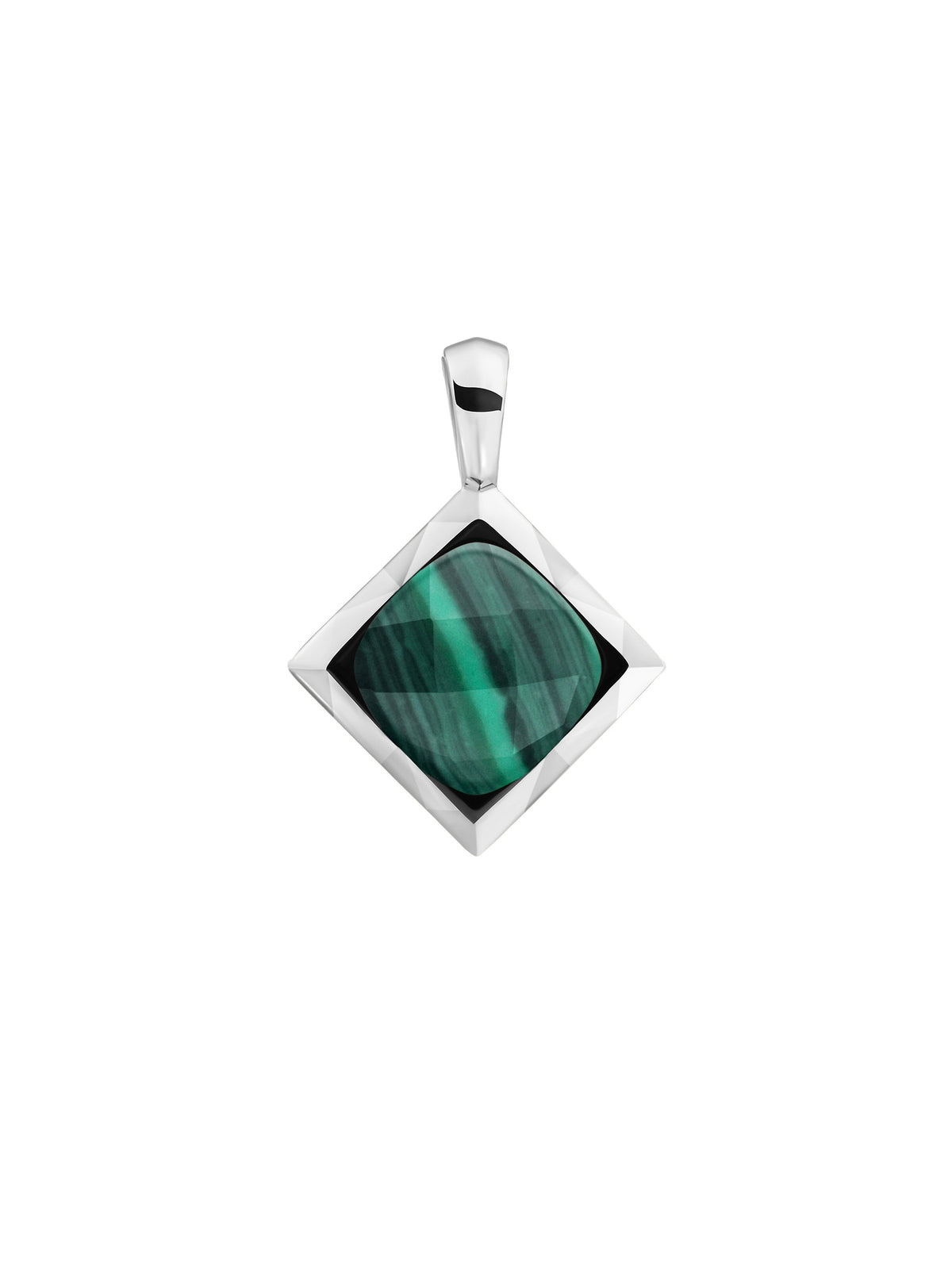 Cushion Cut Pendant Malachite - Rhodium Plated