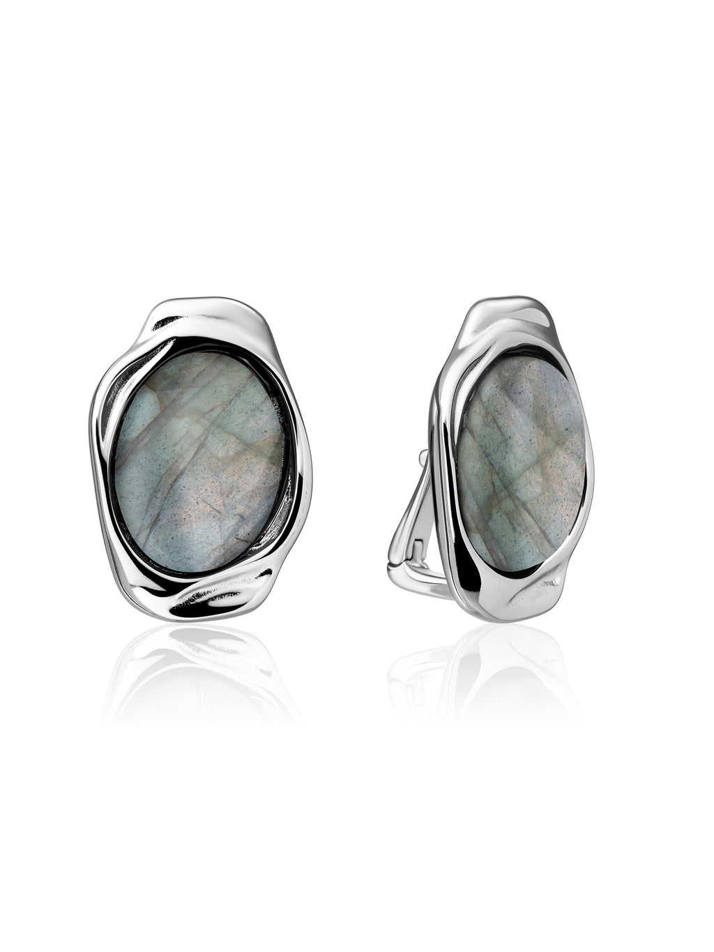 Flow Push Back Oorbellen Labradorite - Rhodium Plated