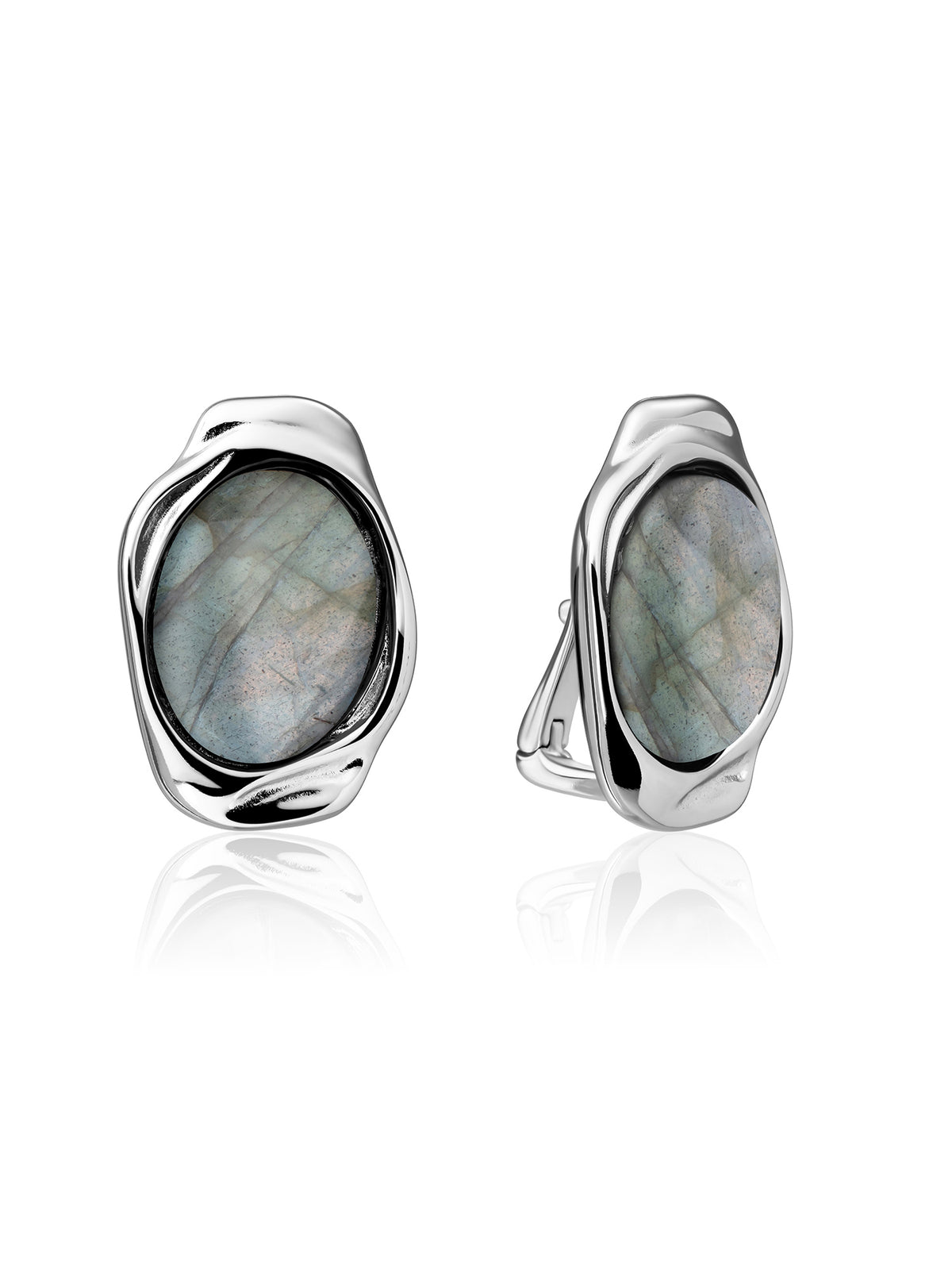 Flow Push Back Oorbellen Labradorite - Rhodium Plated